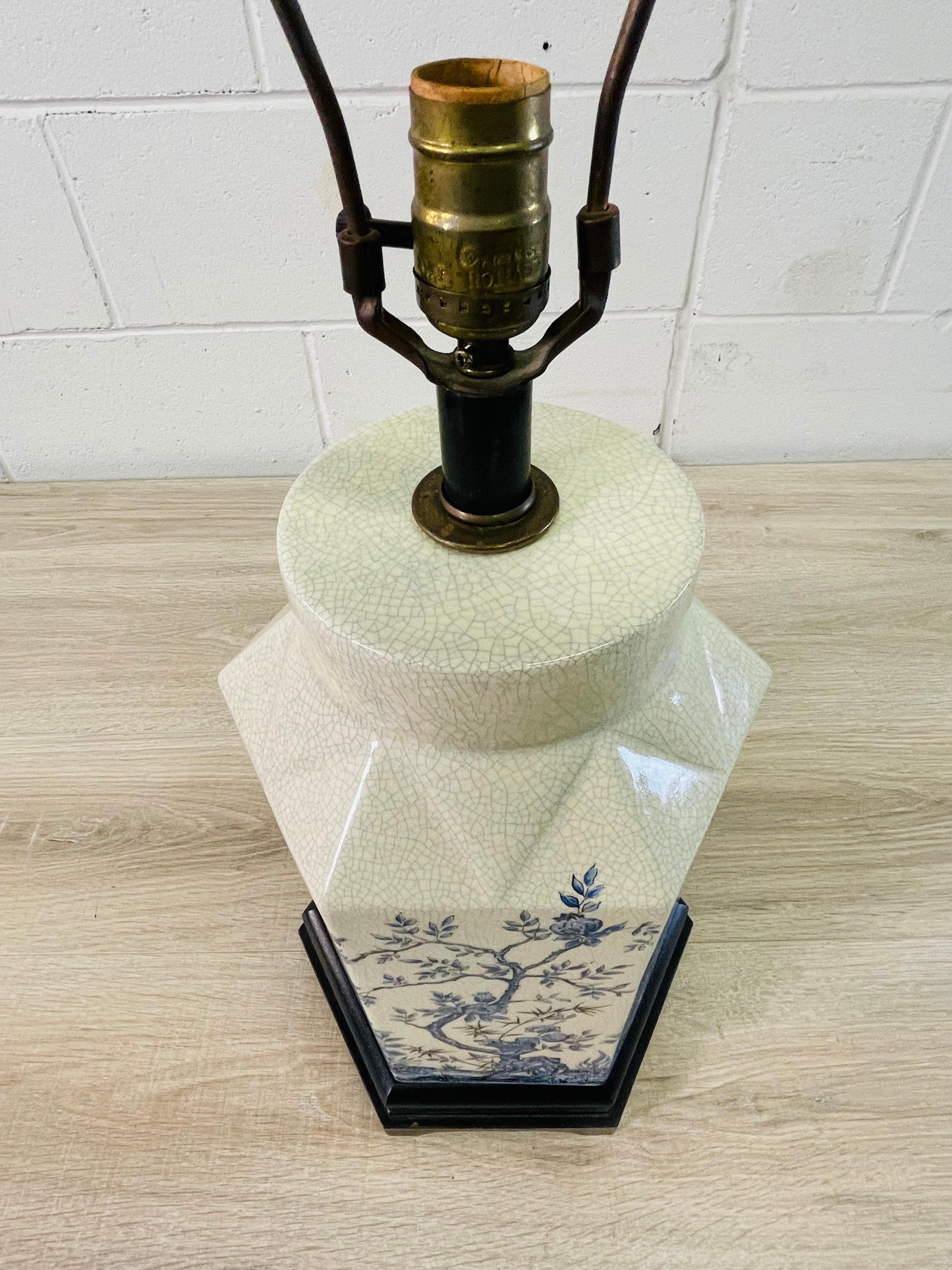 20th Century 1950s Chinoiserie Blue & White Crackle Ceramic Table Lamp For Sale