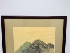 1950s Chinoiserie Mountainside Framed Charcoal and Lithograph