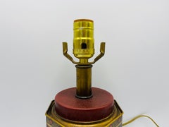 1950s Chinoiserie Red and Black Tole Tea Canister Lamp with Leather Details