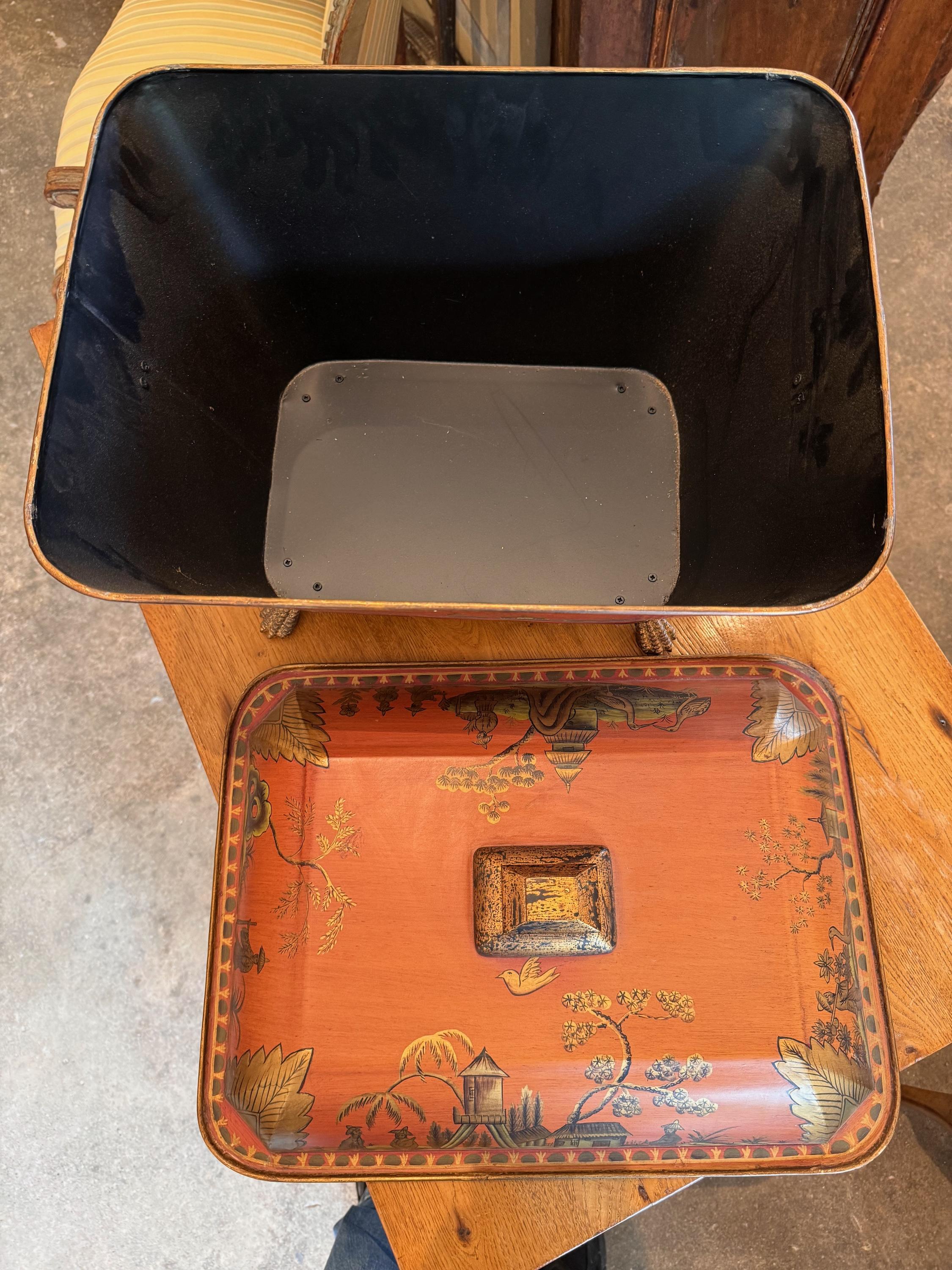 1950s Chinoiserie Tole Coal Scuttle 5