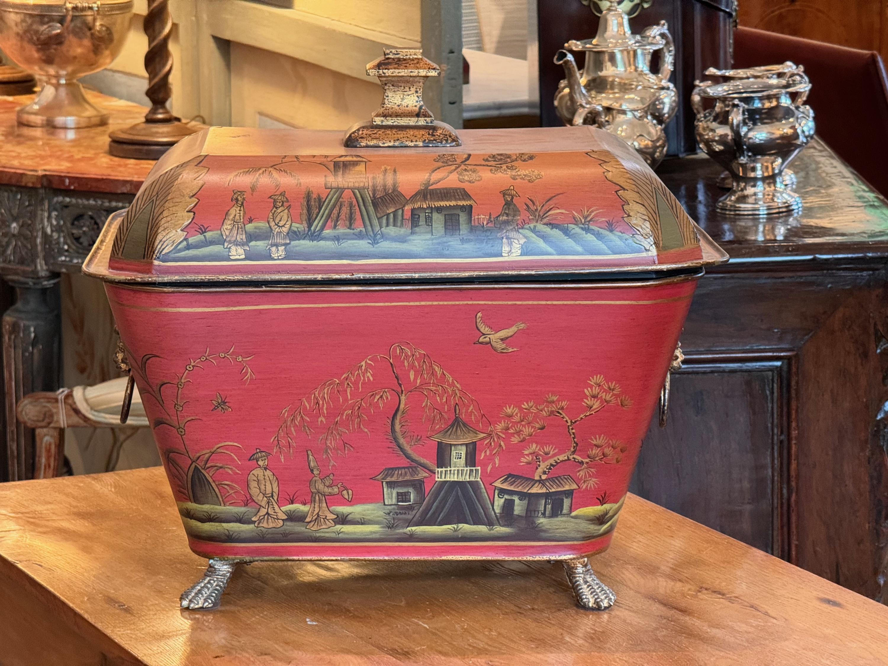 1950s Chinoiserie Tole Coal Scuttle In Good Condition In Charlottesville, VA