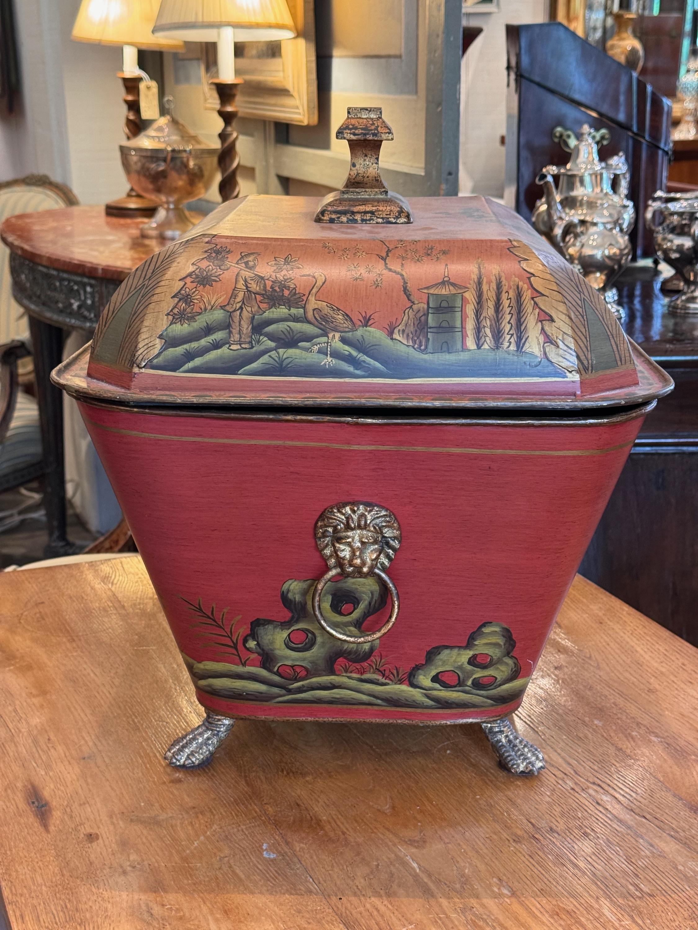 Metal 1950s Chinoiserie Tole Coal Scuttle