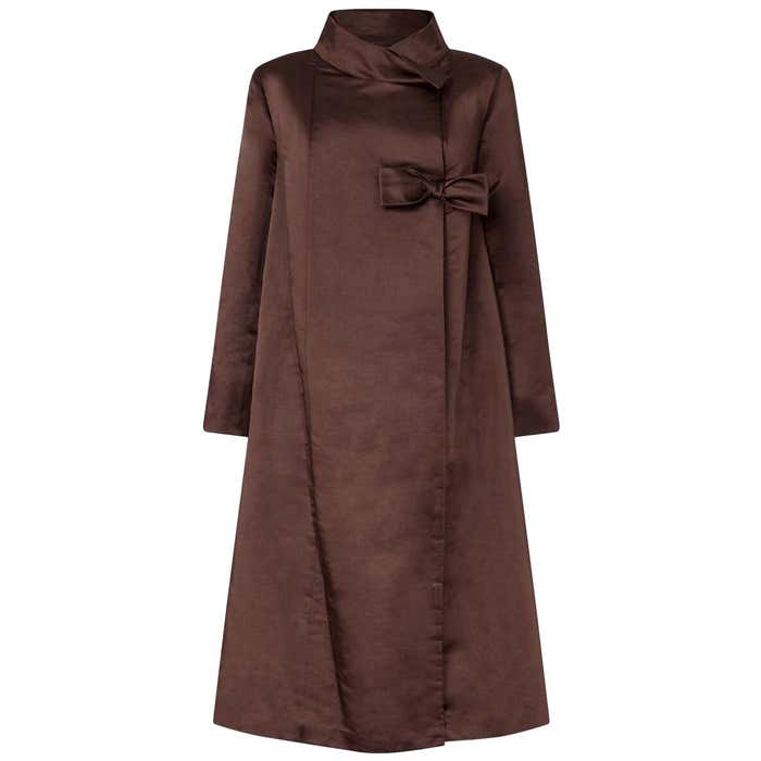 1950s Chocolate Brown Silk Swing Coat For Sale at 1stDibs