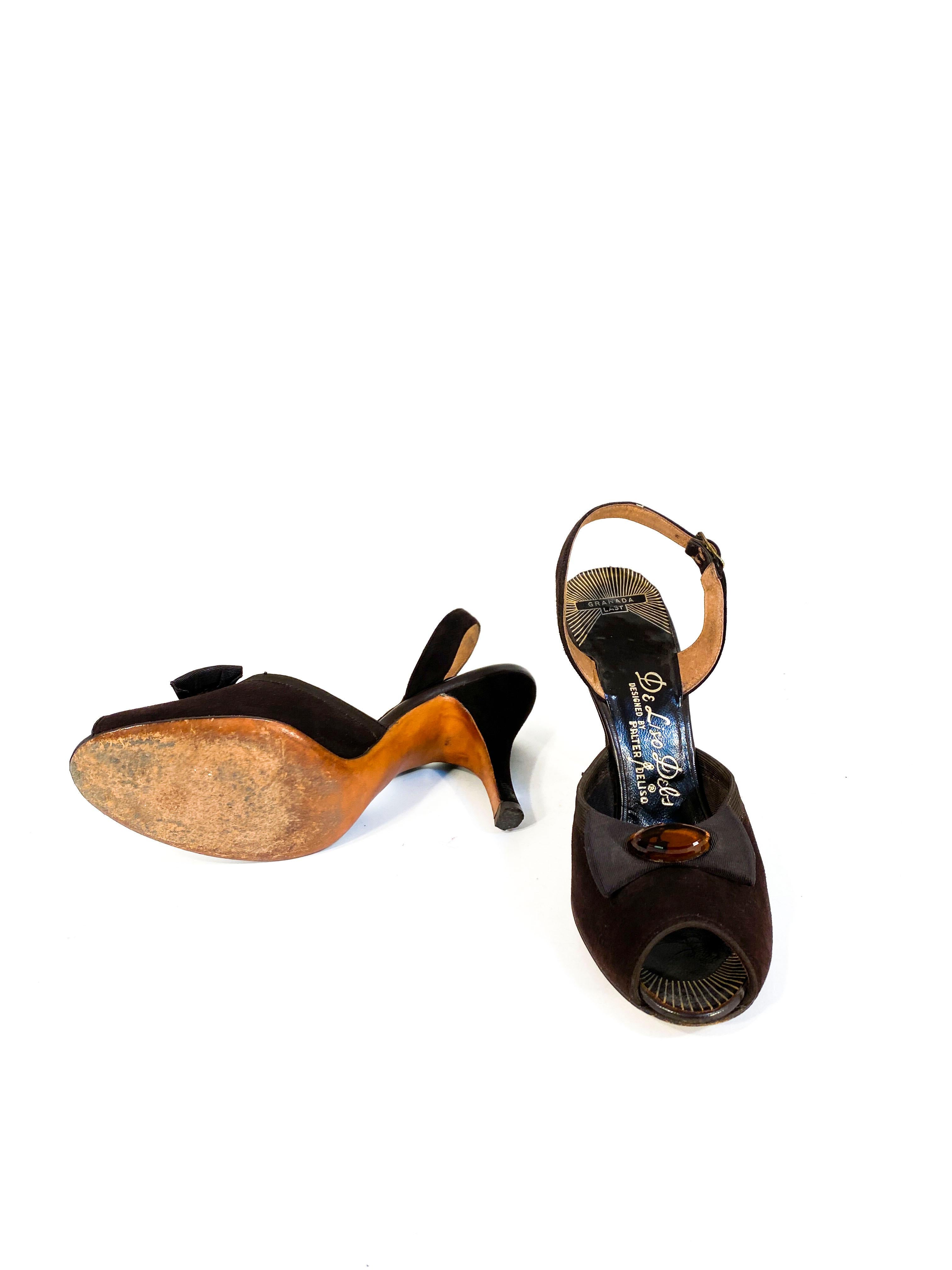 1950s Chocolate Brown Suede Sling Back Pumps In Good Condition In San Francisco, CA