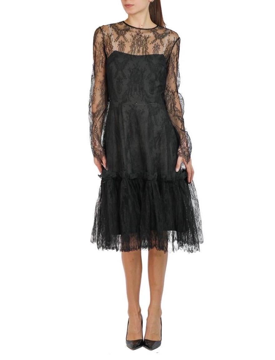 1950S Christian Dior Black Chantilly Lace Sheer Top Cocktail Dress In Excellent Condition For Sale In New York, NY