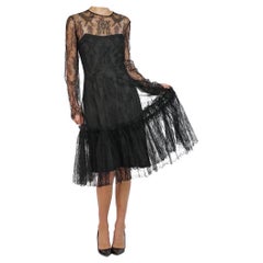 1950S Christian Dior Black Chantilly Lace Sheer Top Cocktail Dress
