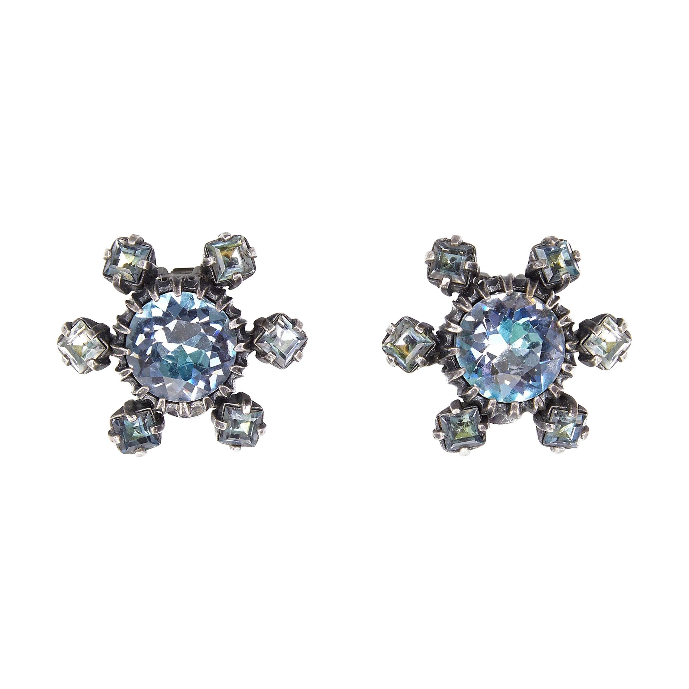 Boucles d'oreilles en cristal bleu Christian Dior des années 1950