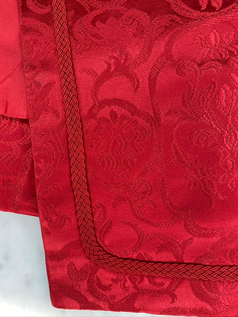 1950s Christian Dior Boutique Red Satin Floral Brocade Dress Cropped Jacket Set 3
