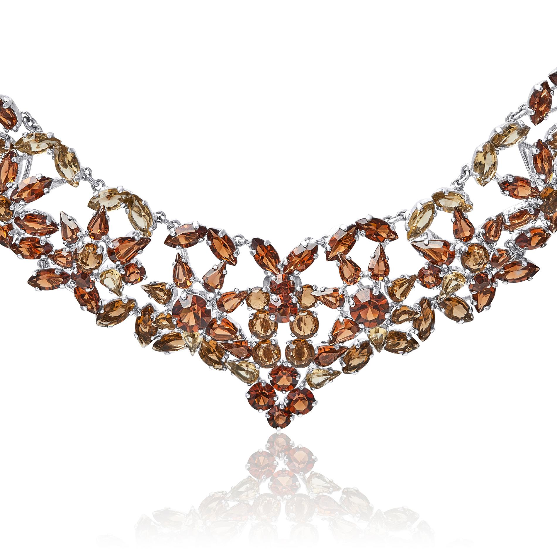 Brilliant Cut 1950s Christian Dior Brown Crystal Necklace and Earrings