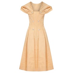 Retro 1950s Christian Dior Demi Couture Gold Silk Dress With Detachable Shawl