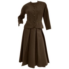 Vintage 1950s Christian Dior Espresso Brown Wool "New Look" Skirt Suit