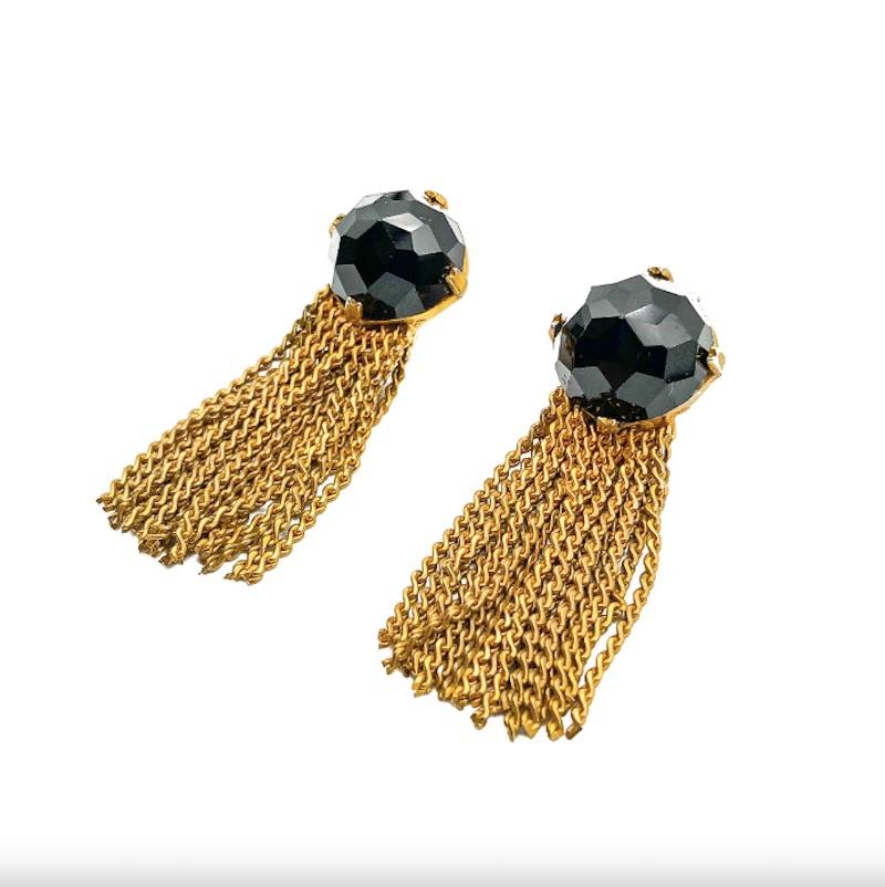 Baroque 1950s Christian Dior Gold and Black Crystal Earrings