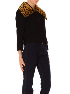 1950S  CHRISTIAN DIOR Haute Couture Wool Boucle Jacket With Leopard Print Fur C