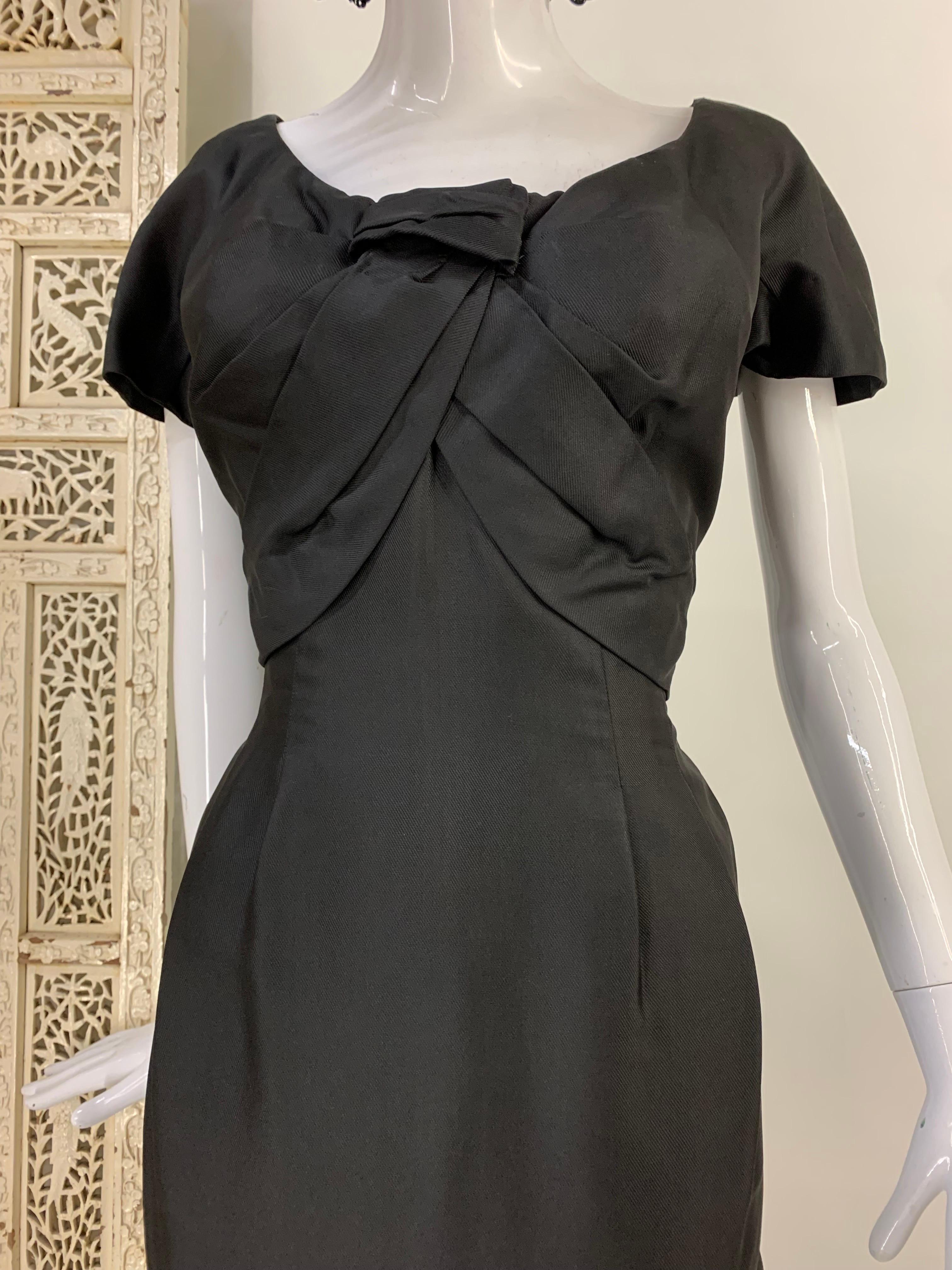 1950s Christian Dior Little Black Dress w Tucked Bustline and Fitted Waist  In Excellent Condition For Sale In Gresham, OR