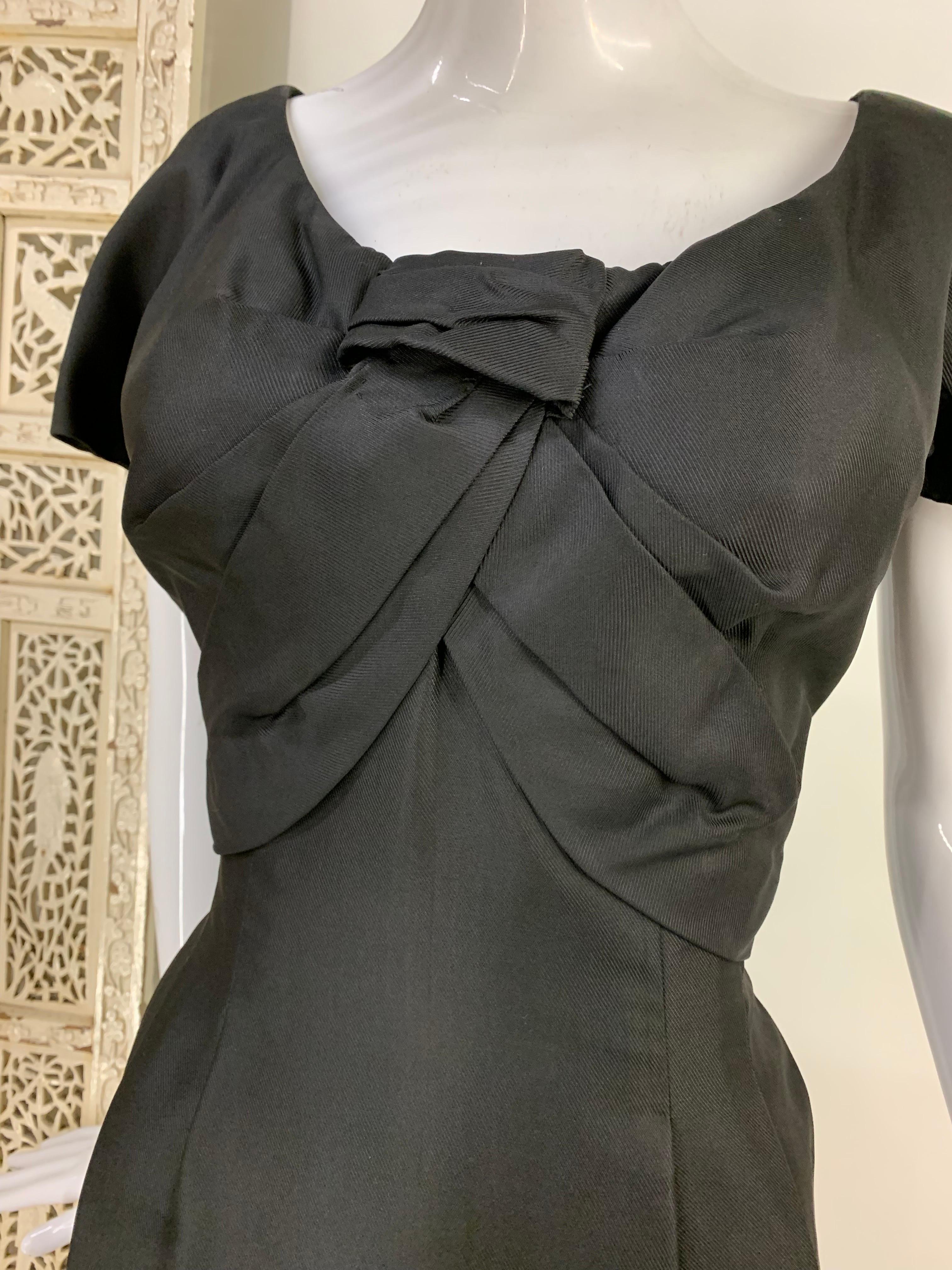 Women's 1950s Christian Dior Little Black Dress w Tucked Bustline and Fitted Waist  For Sale