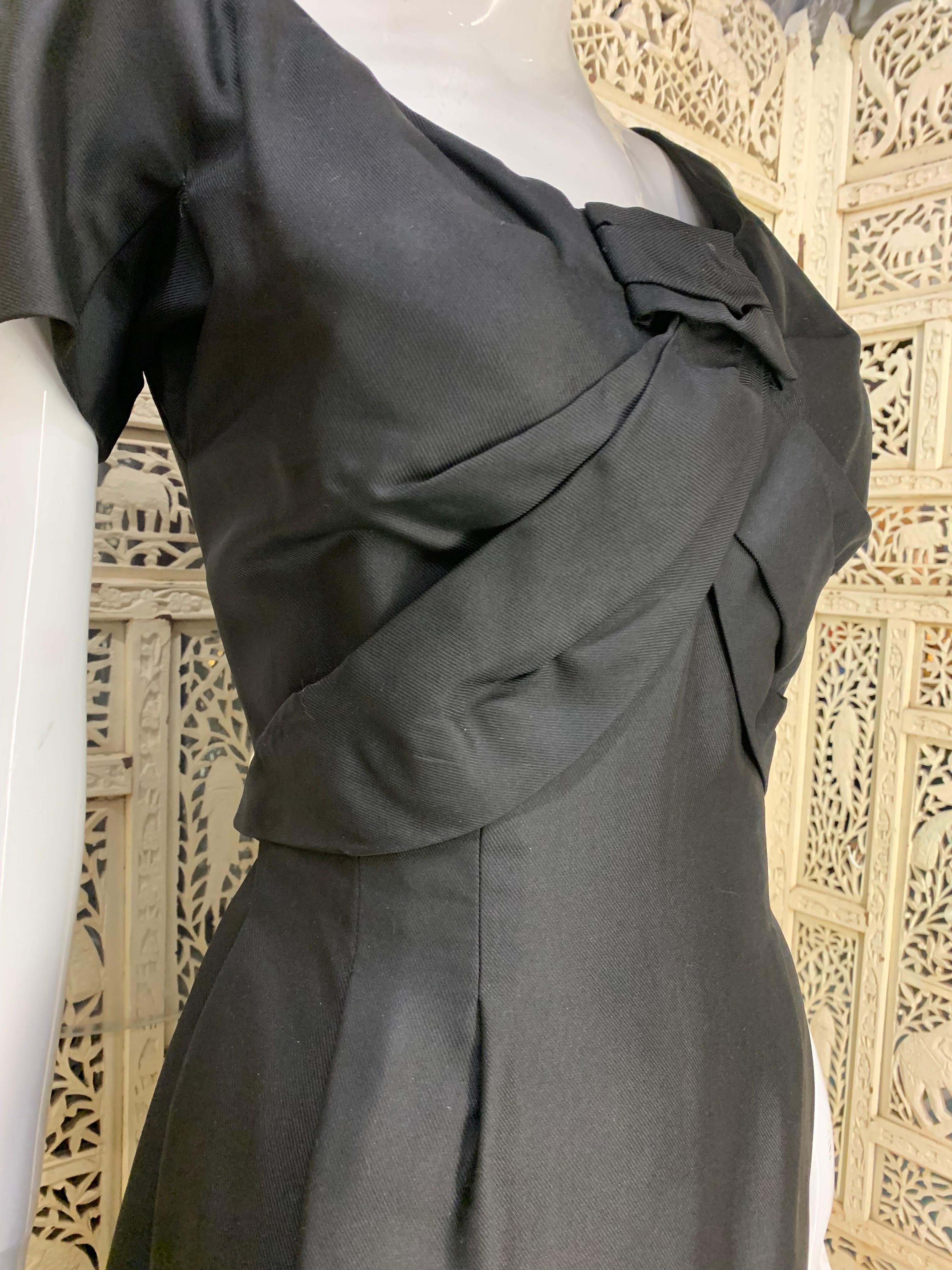 1950s Christian Dior Little Black Dress w Tucked Bustline and Fitted Waist  For Sale 3