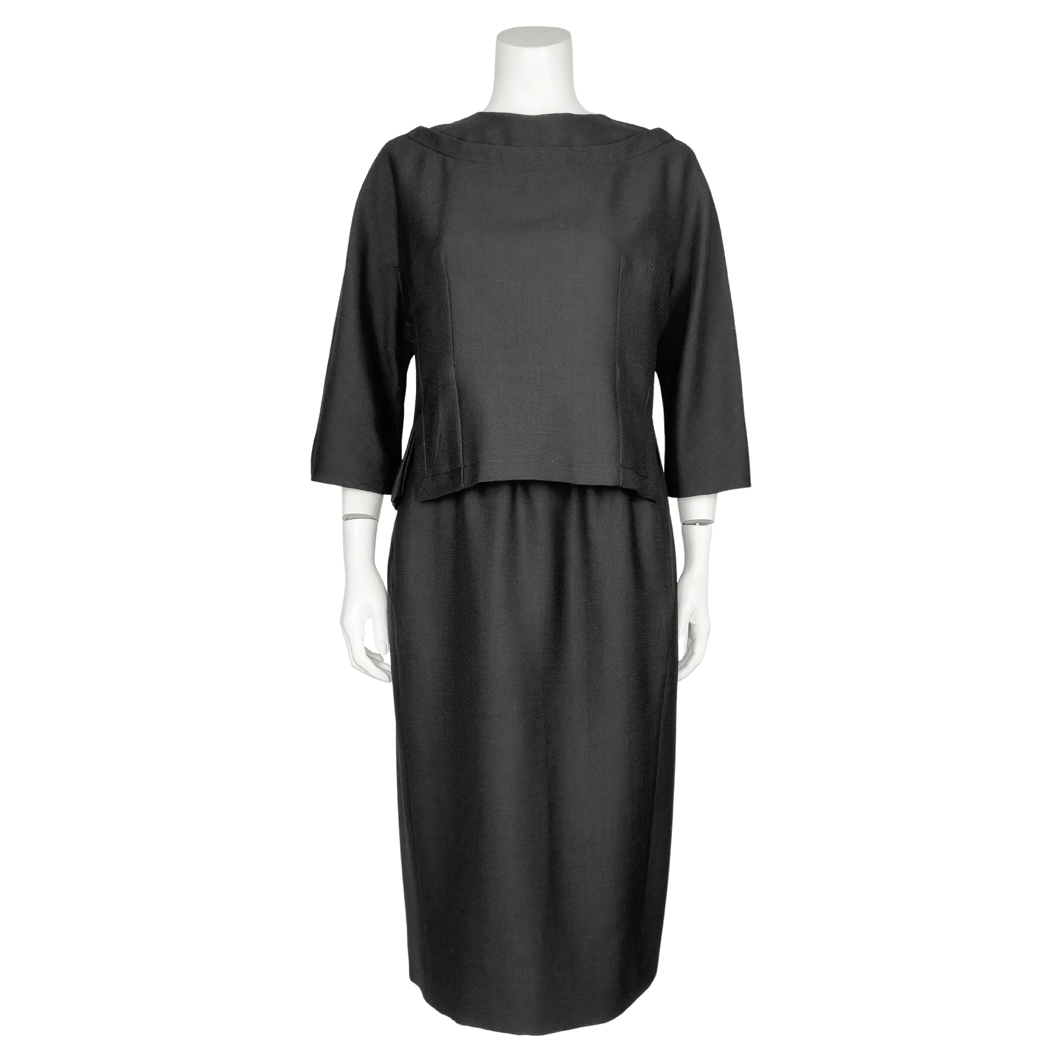 1950
s Christian Dior London Black Demi Couture Cocktail Dress