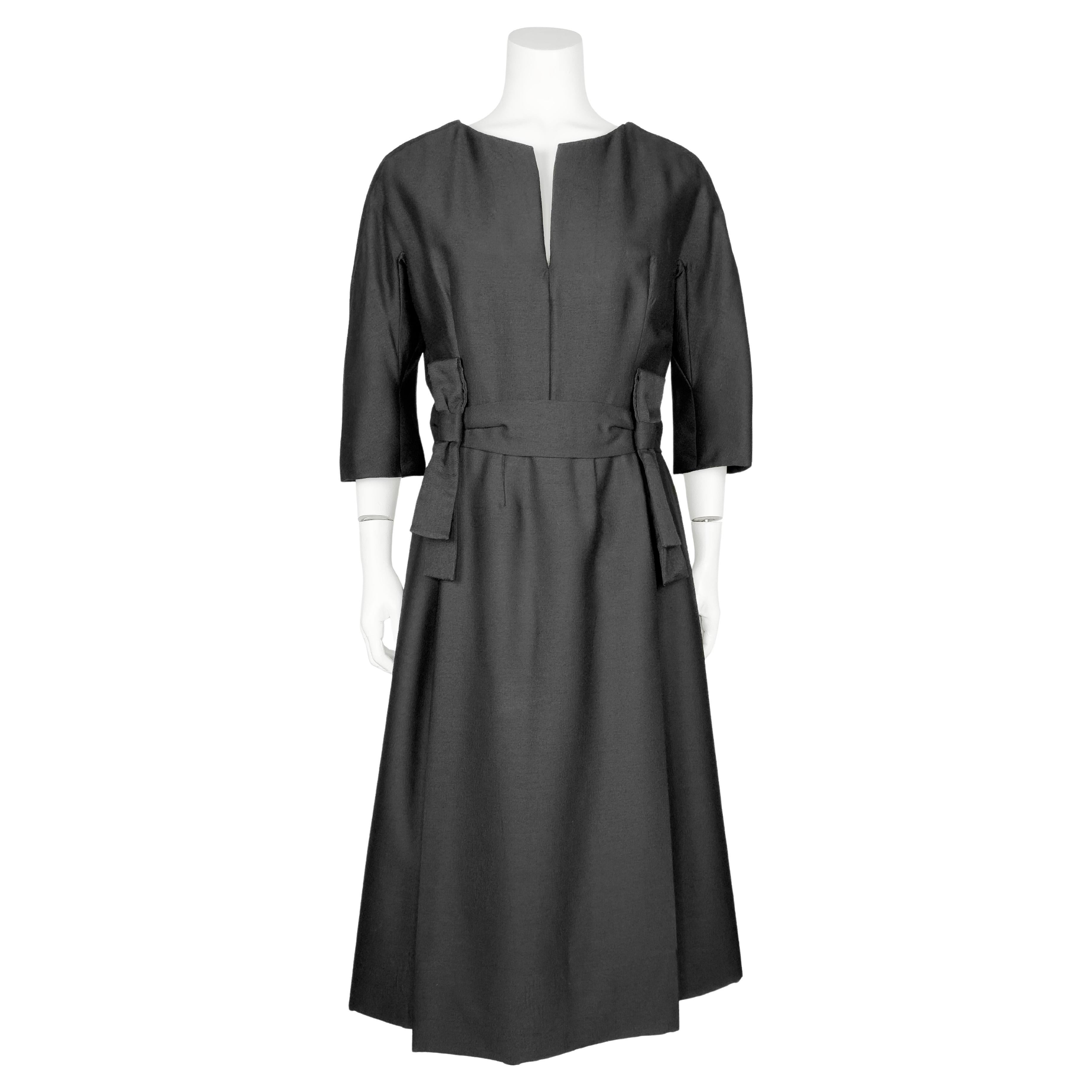 1950
s Christian Dior London Demi Couture Black Wool Dress