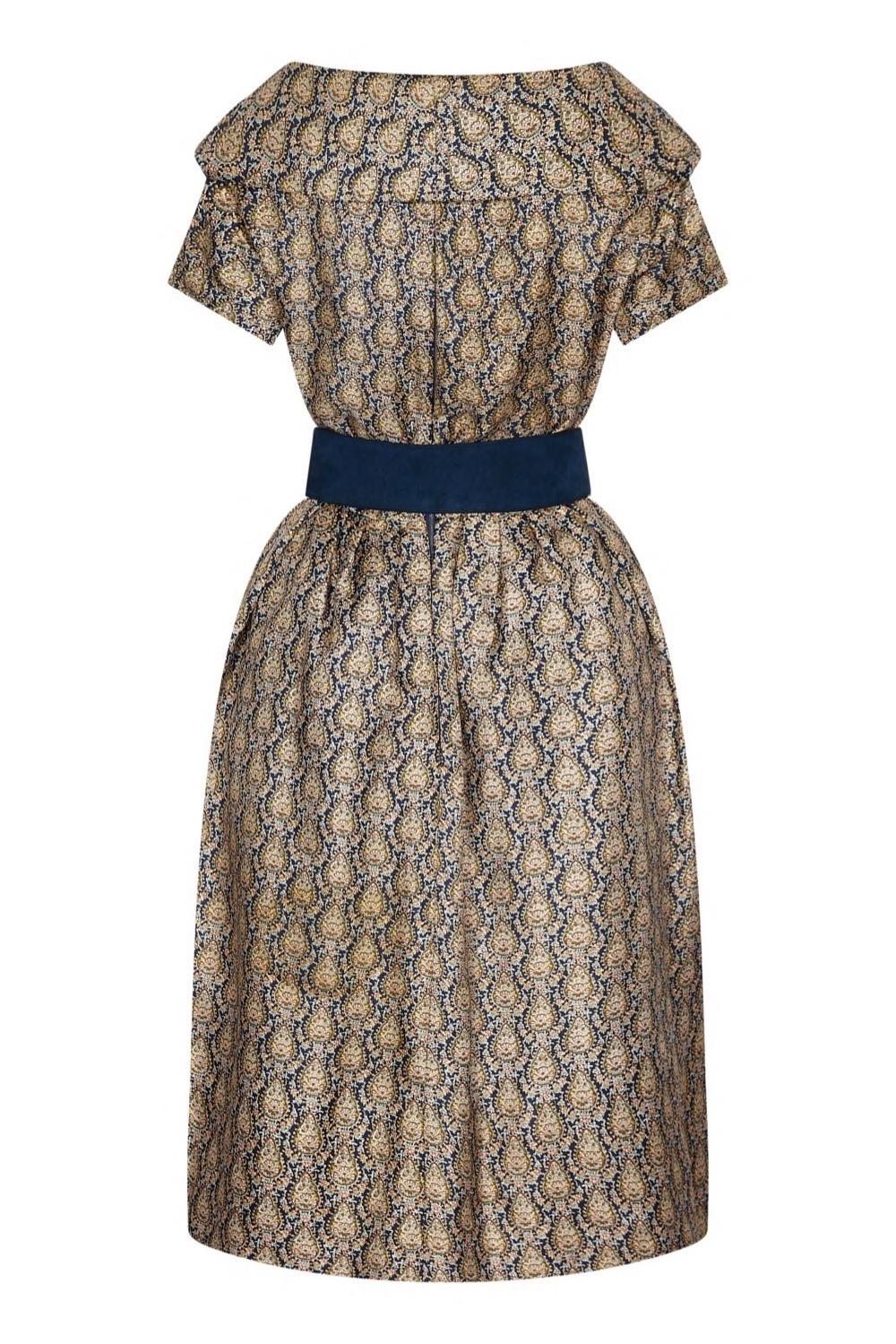 This is quite simply one of the best original Christian Dior London dresses we've had in for a very long time. It is in absolutely extraordinary vintage condition with a repeat paisley pattern against a French blue background and olive green,