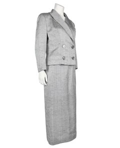 1950s Christian Dior New York Grey Silk & Linen Skirt Suit