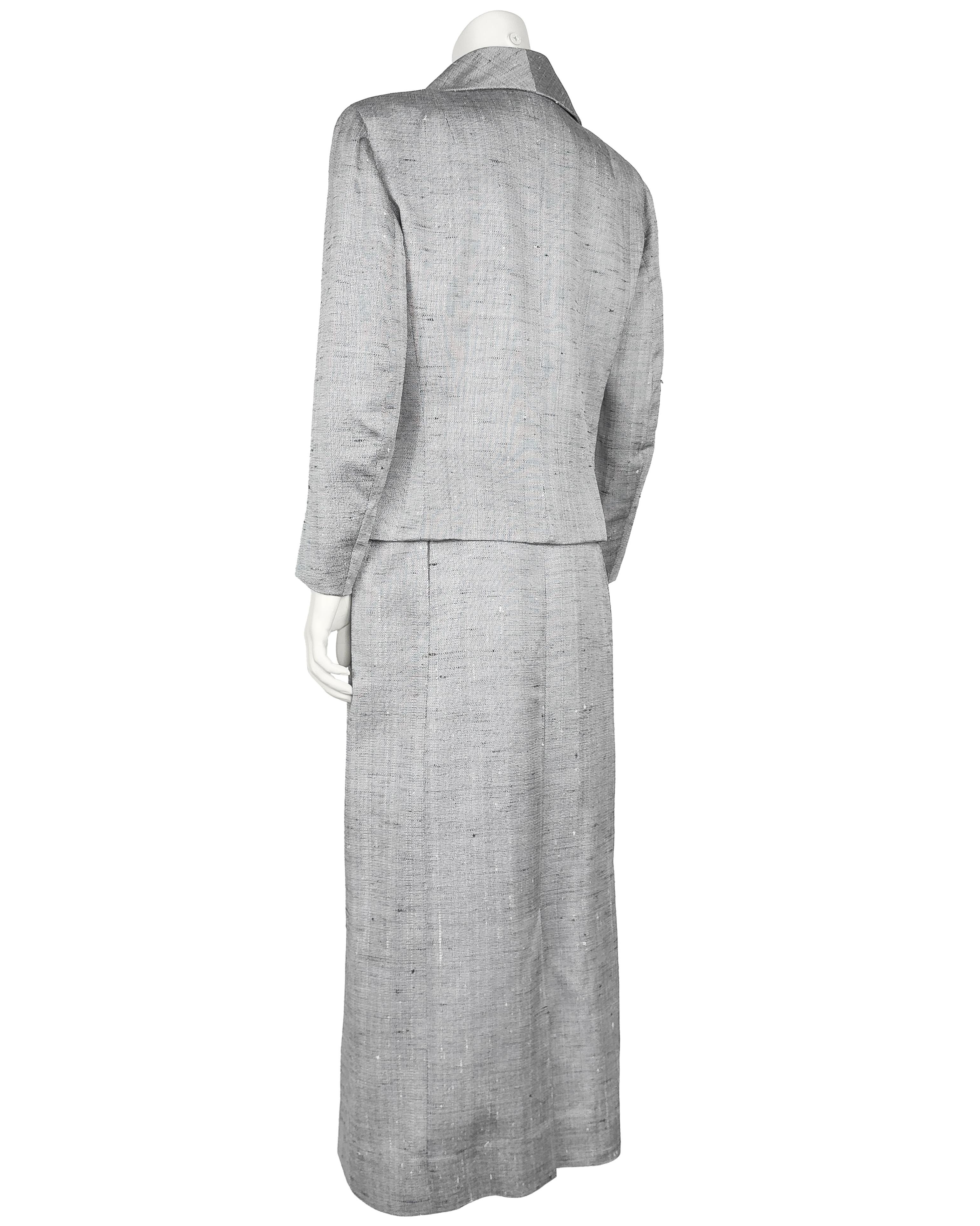 Grigio Abito con gonna in seta e lino grigio di Christian Dior New York degli anni '50 in vendita