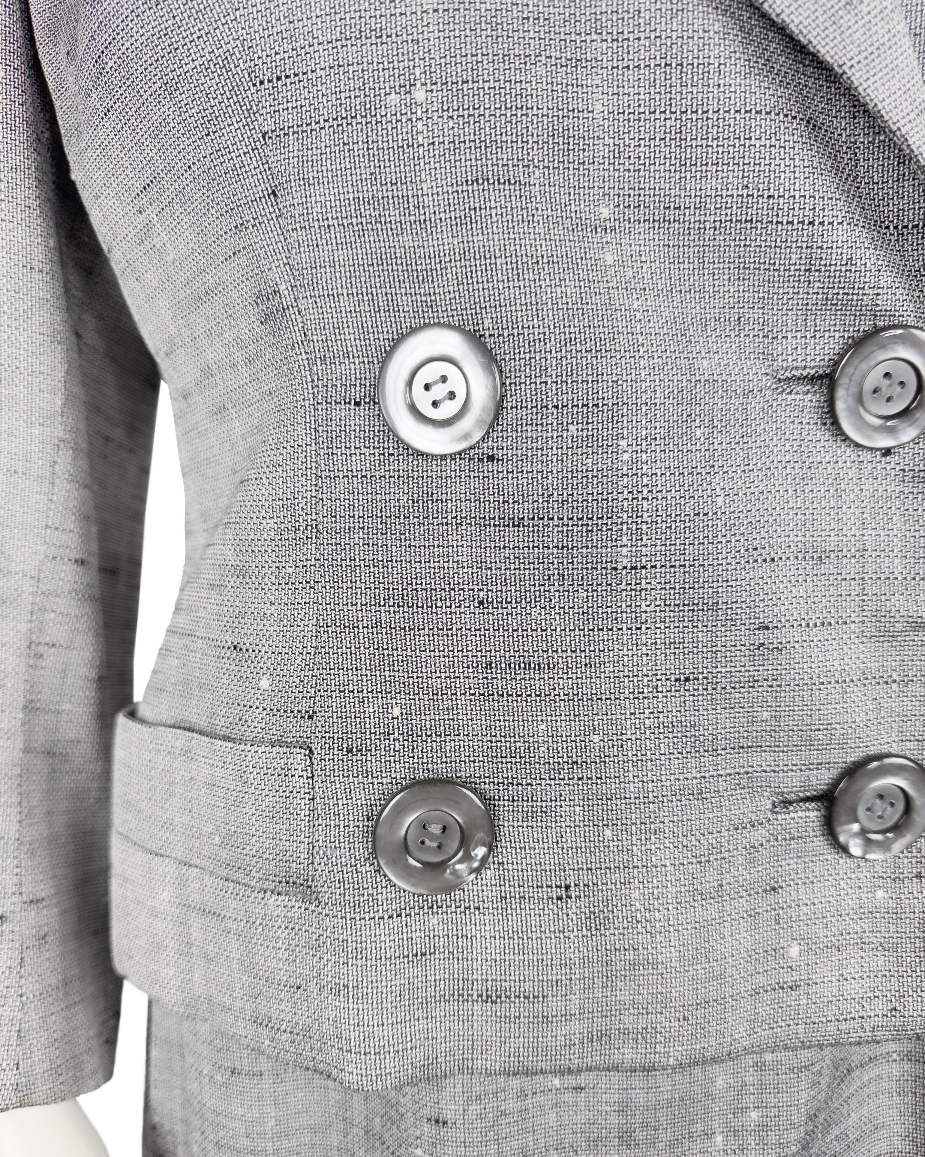 Abito con gonna in seta e lino grigio di Christian Dior New York degli anni '50 in vendita 2