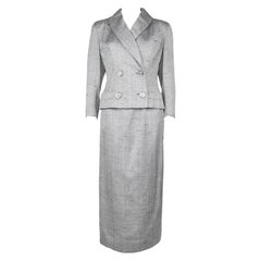 1950s Christian Dior New York Grey Silk & Linen Skirt Suit