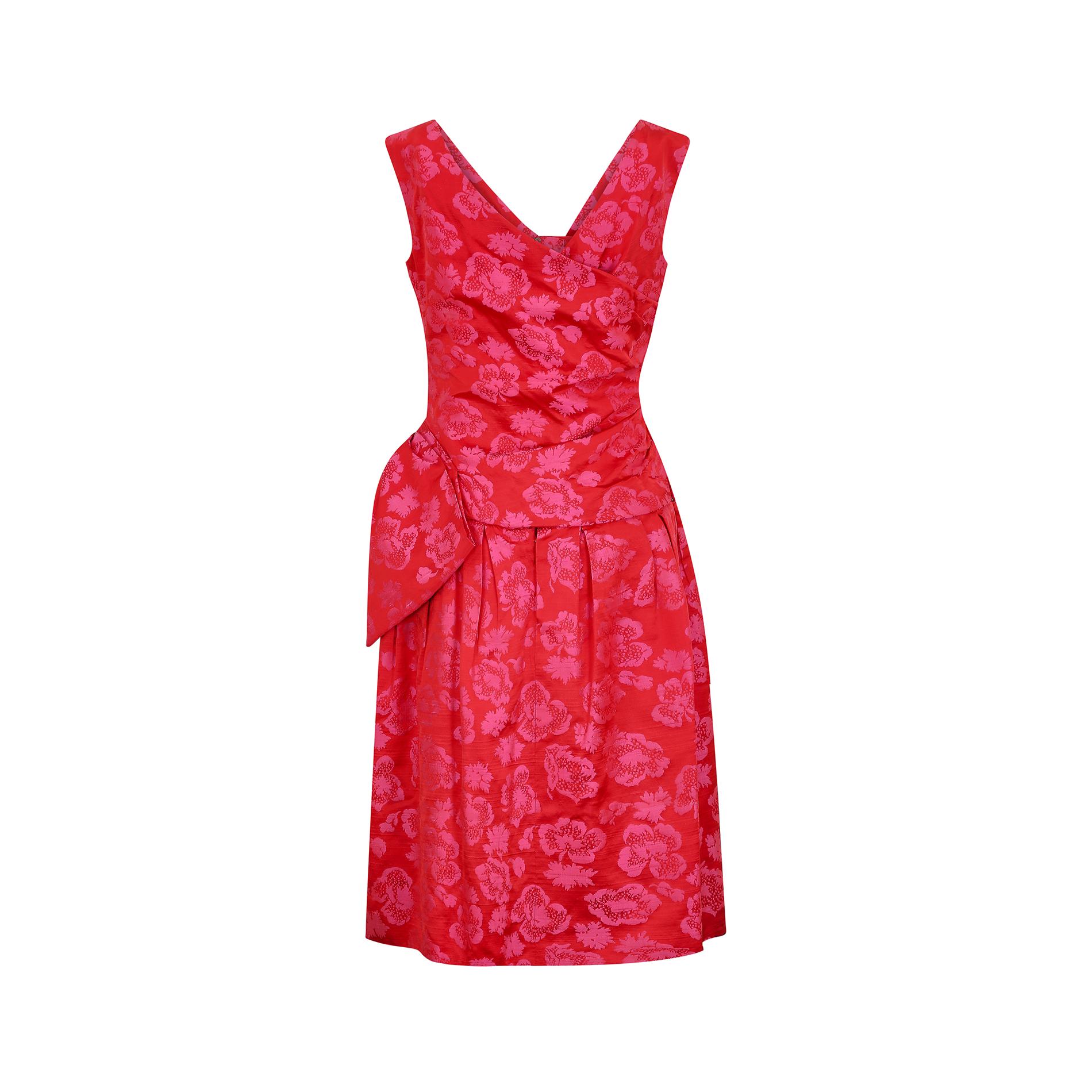 De las mujeres Vestido de Damasco de Seda Rosa Christian Dior París de los años 50 en venta