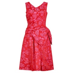 1950s Christian Dior Paris Pink Silk Damask Dress