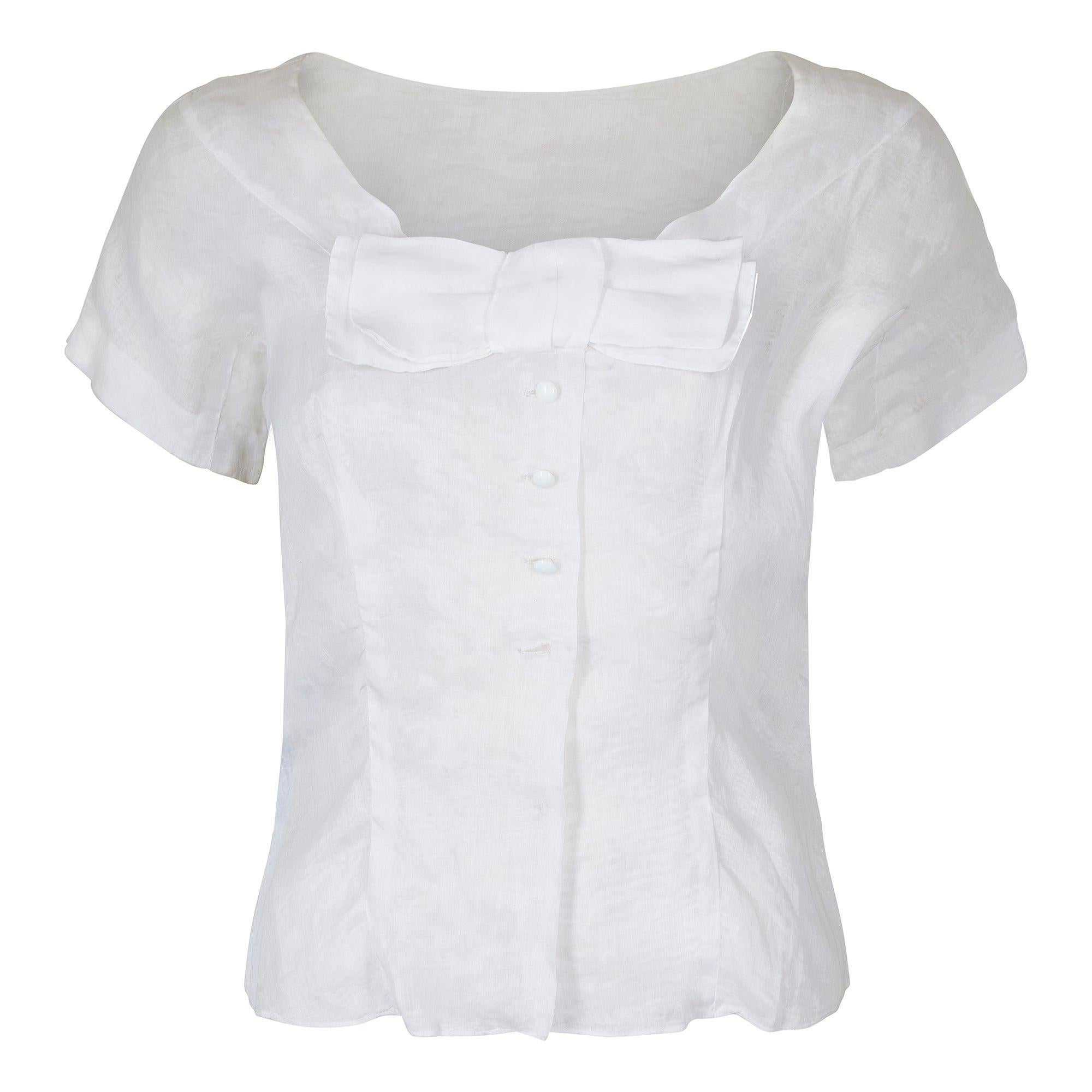 1950s Christian Dior White Cotton Blouse For Sale