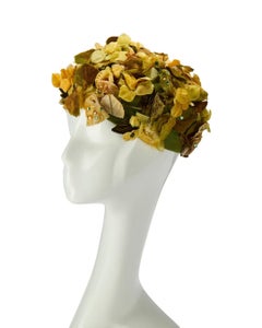 1950s Christian Dior Yellow and Green Floral Crystal Hat