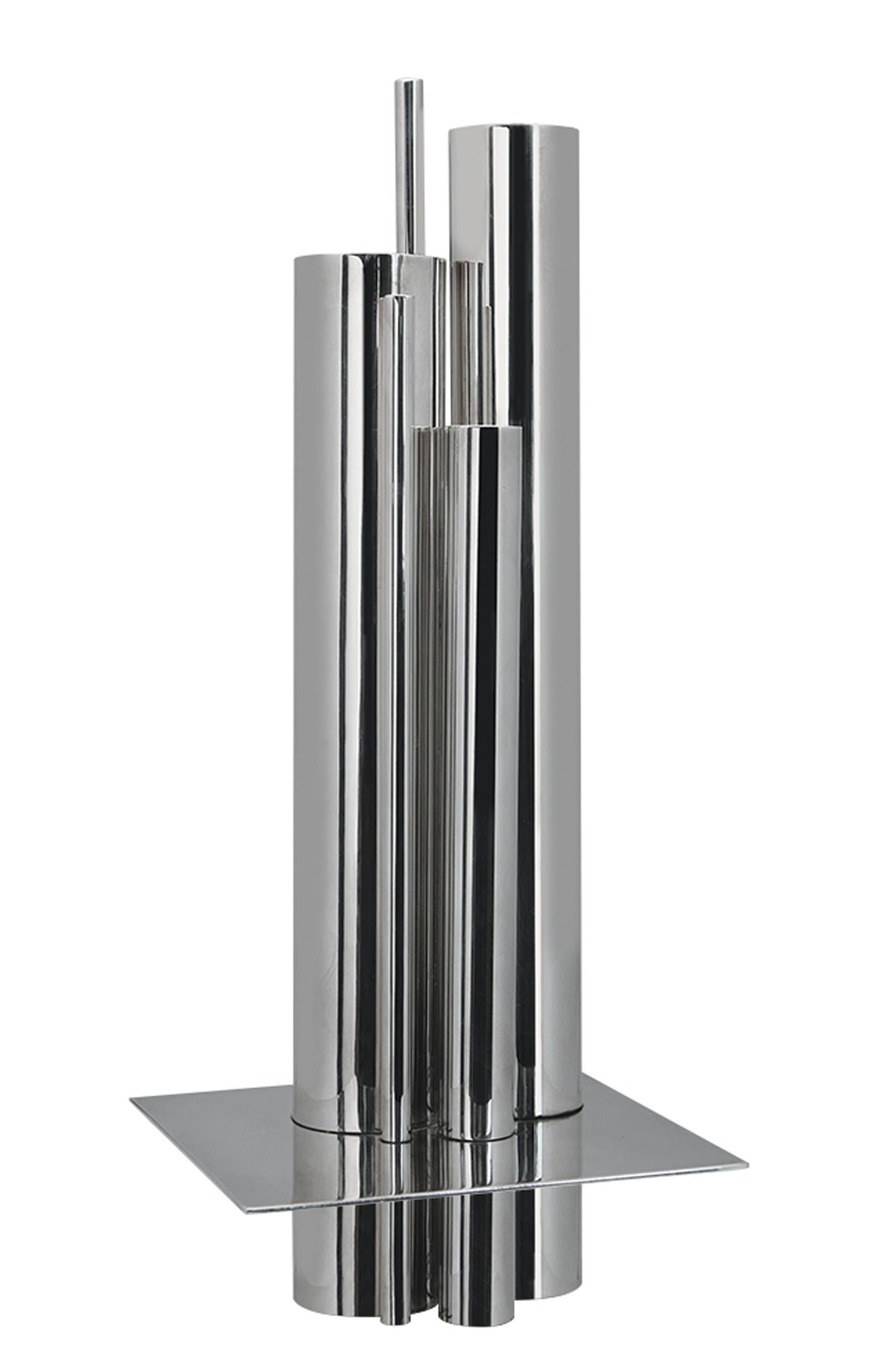 Silvered metal vase by Jacques Sitoleux for Christofle, 1960s. Five varying size tubular columns. Stamped maker’s mark Christofle France Coll Gallia to one of the tubes. Measures: Height 12 7/8 inches.