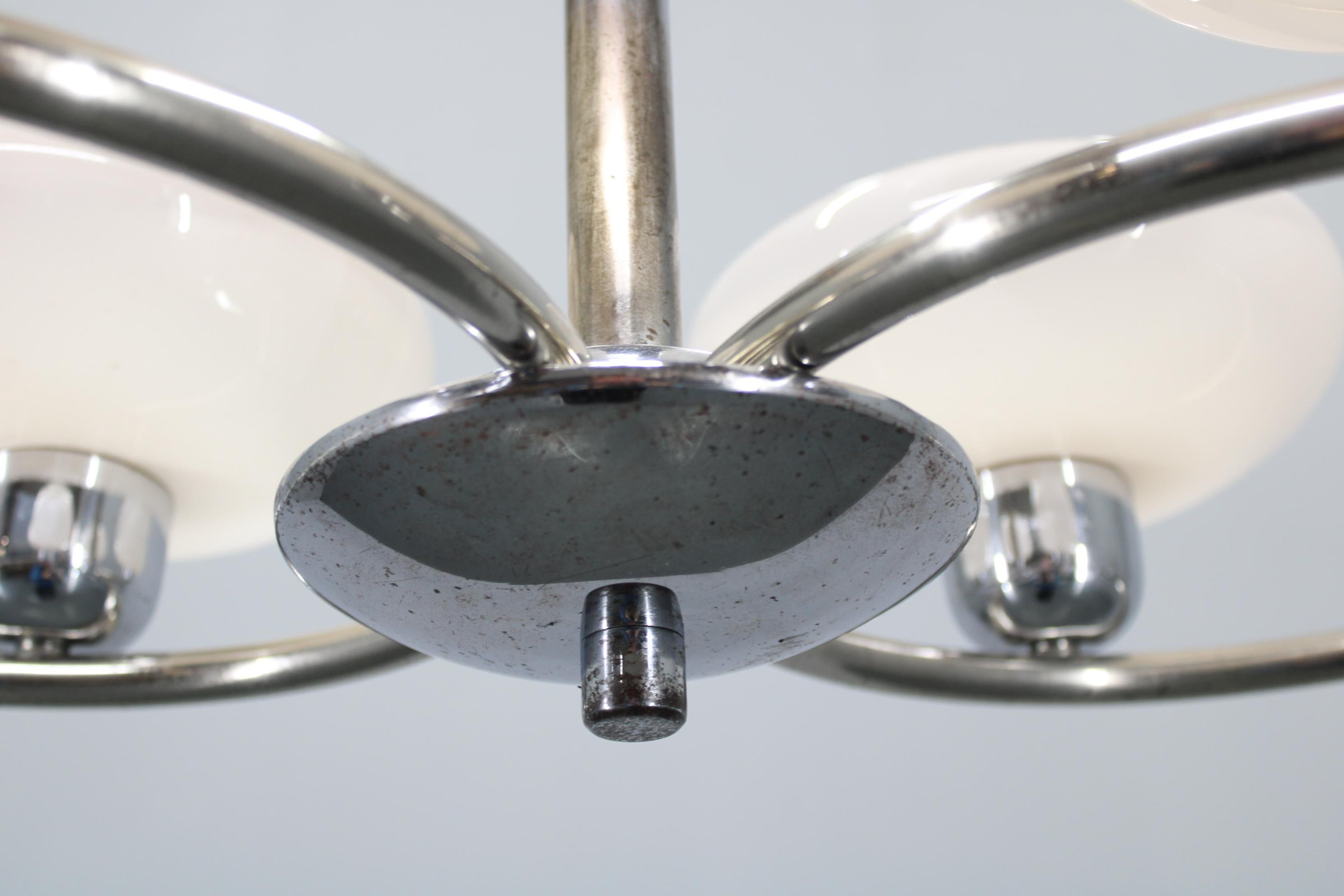 Lampadario in vetro e cromo degli anni '50 di Drukov, Cecoslovacchia in vendita 6