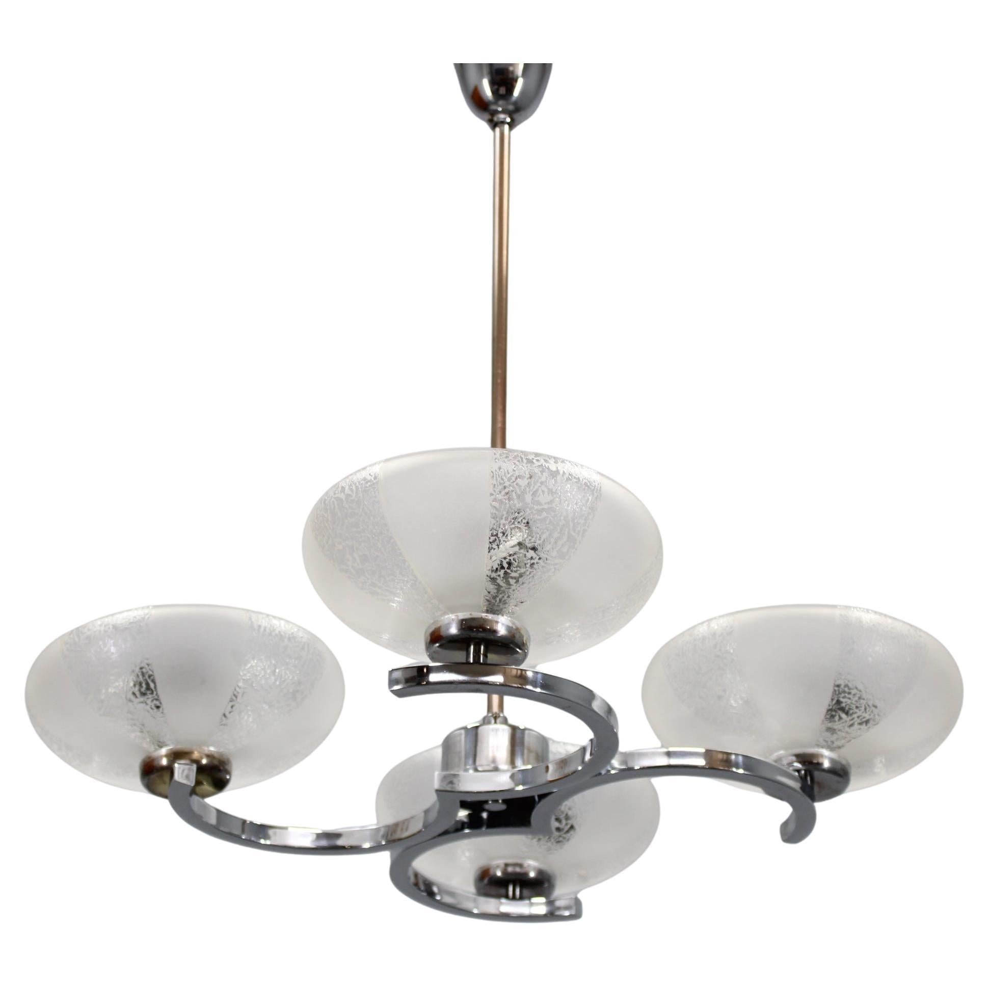 1950s Chrome and Glass Chandelier by Napako, Czechoslovakia