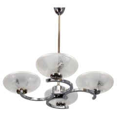 Vintage 1950s Chrome and Glass Chandelier by Napako, Czechoslovakia