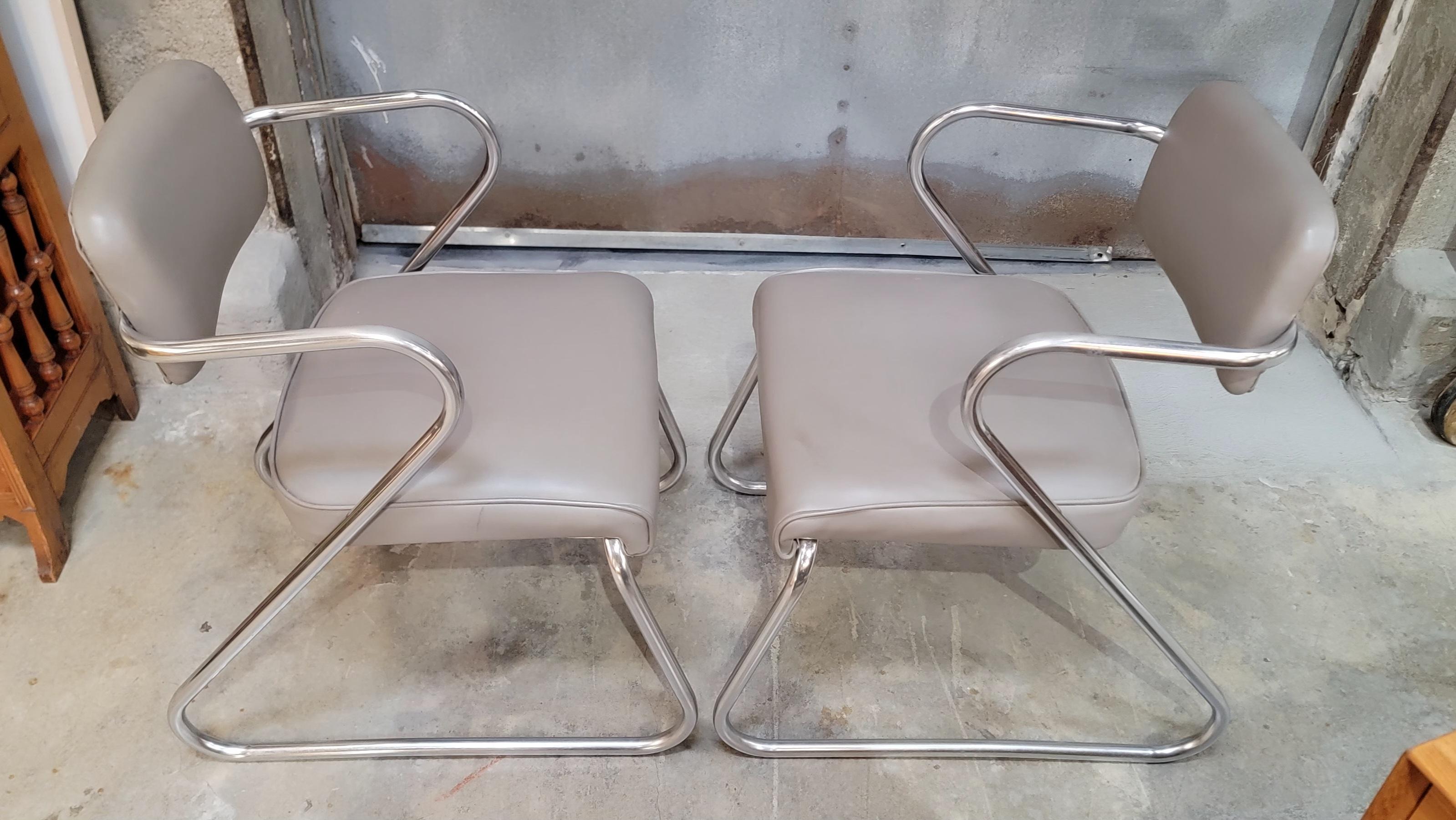 Bauhaus 1950's Chrome Chairs Manner of KEM Weber A Pair For Sale