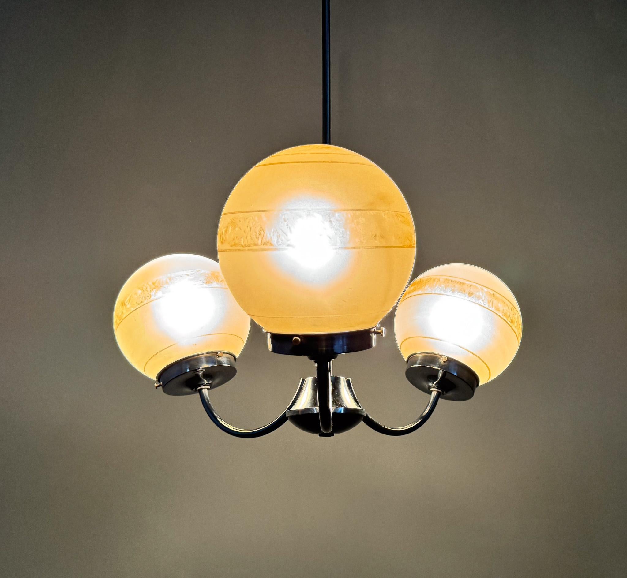 1950s Chrome & Frosted Glass Chandelier For Sale 6