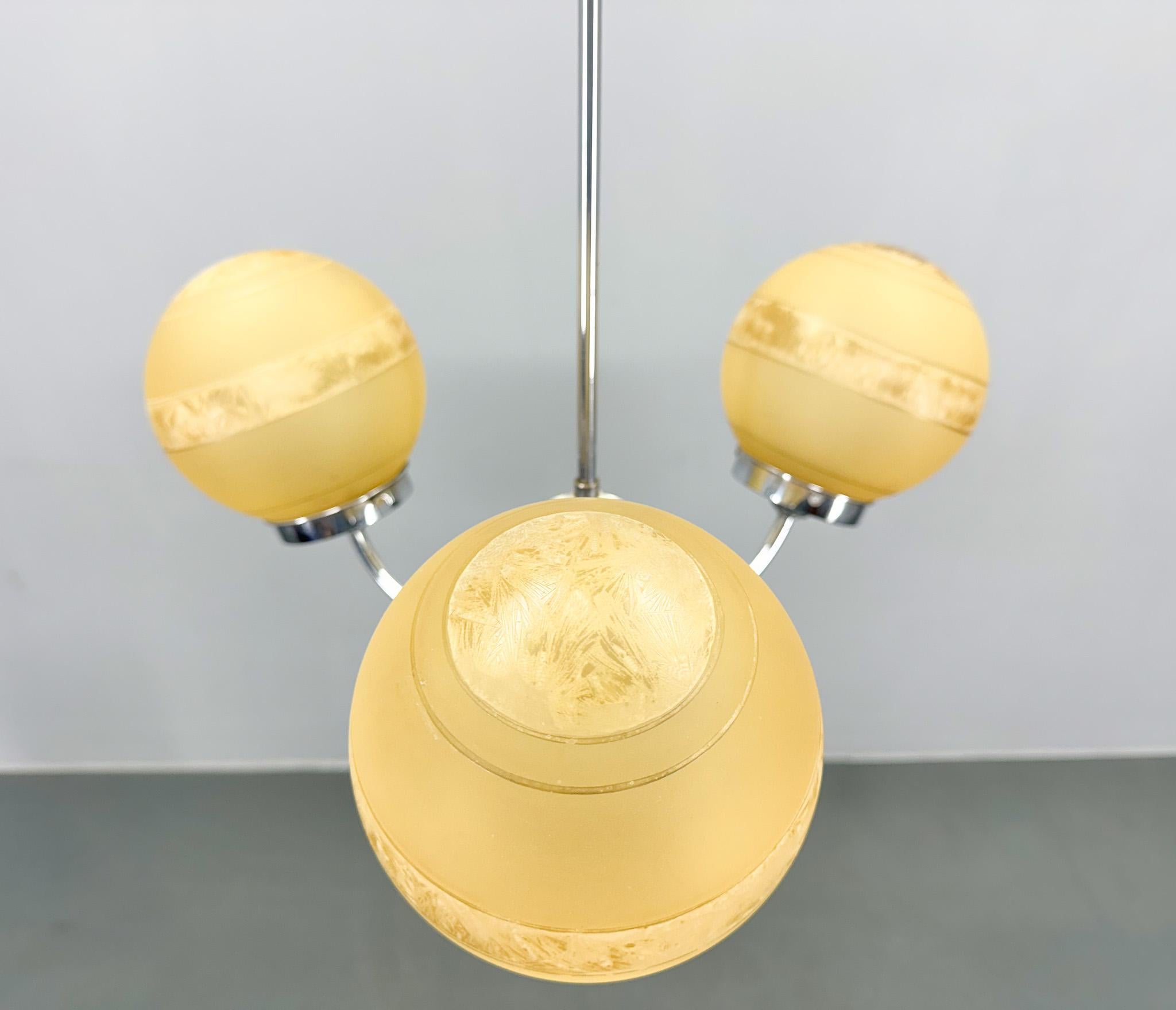 1950s Chrome & Frosted Glass Chandelier For Sale 7