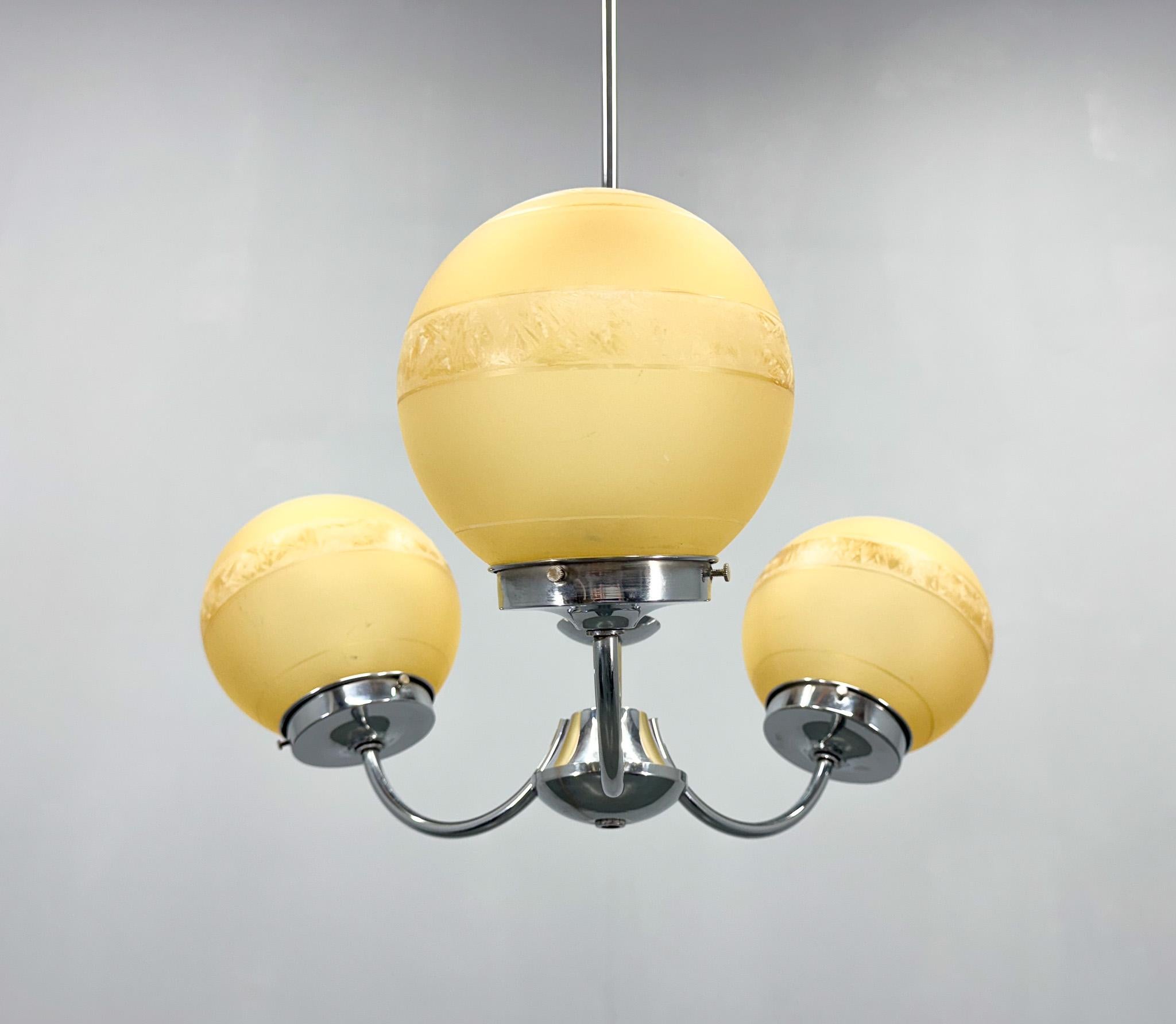 1950s Chrome & Frosted Glass Chandelier For Sale 8