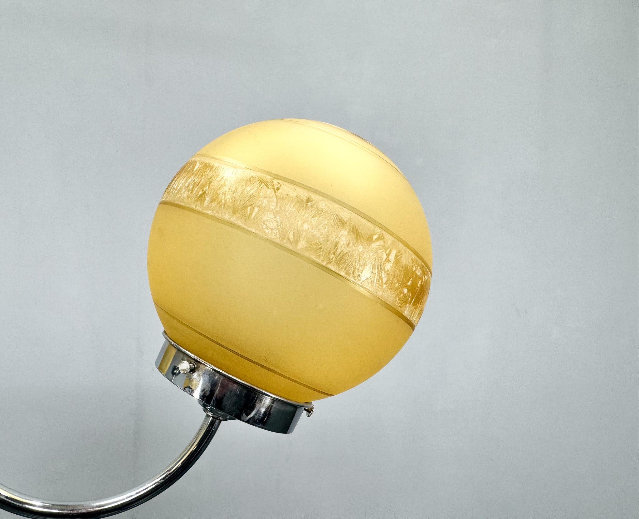 1950s Chrome & Frosted Glass Chandelier For Sale 2