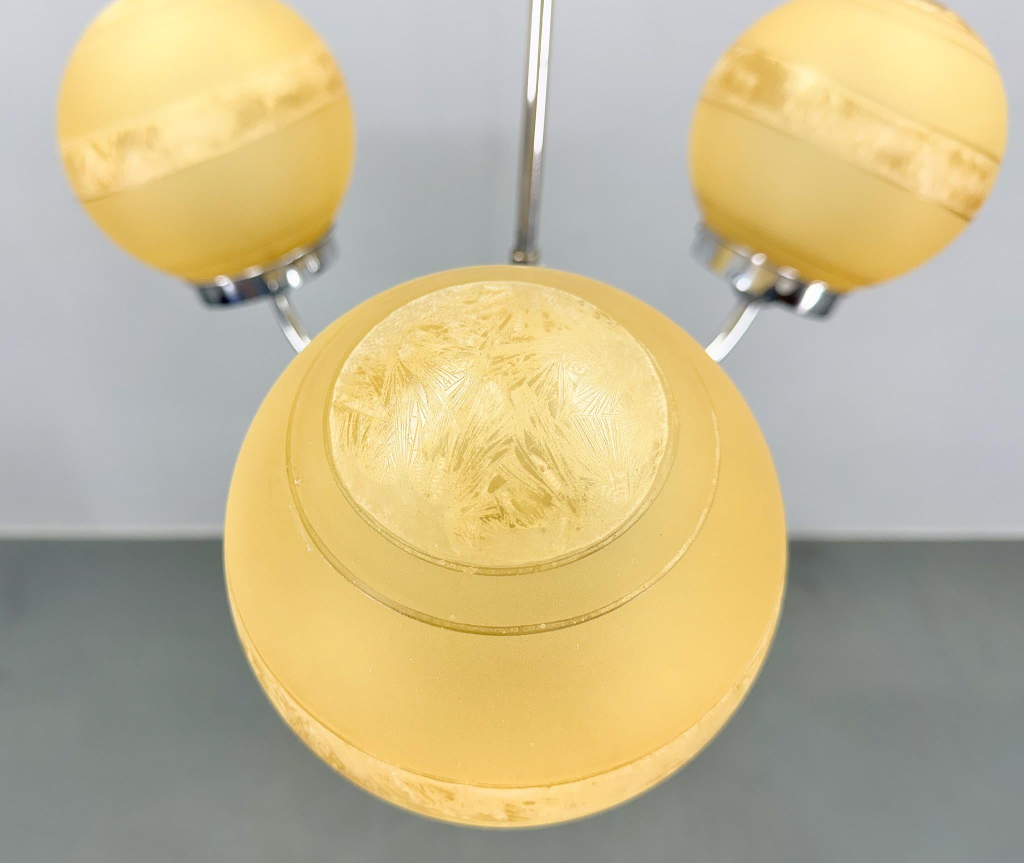 1950s Chrome & Frosted Glass Chandelier For Sale 3