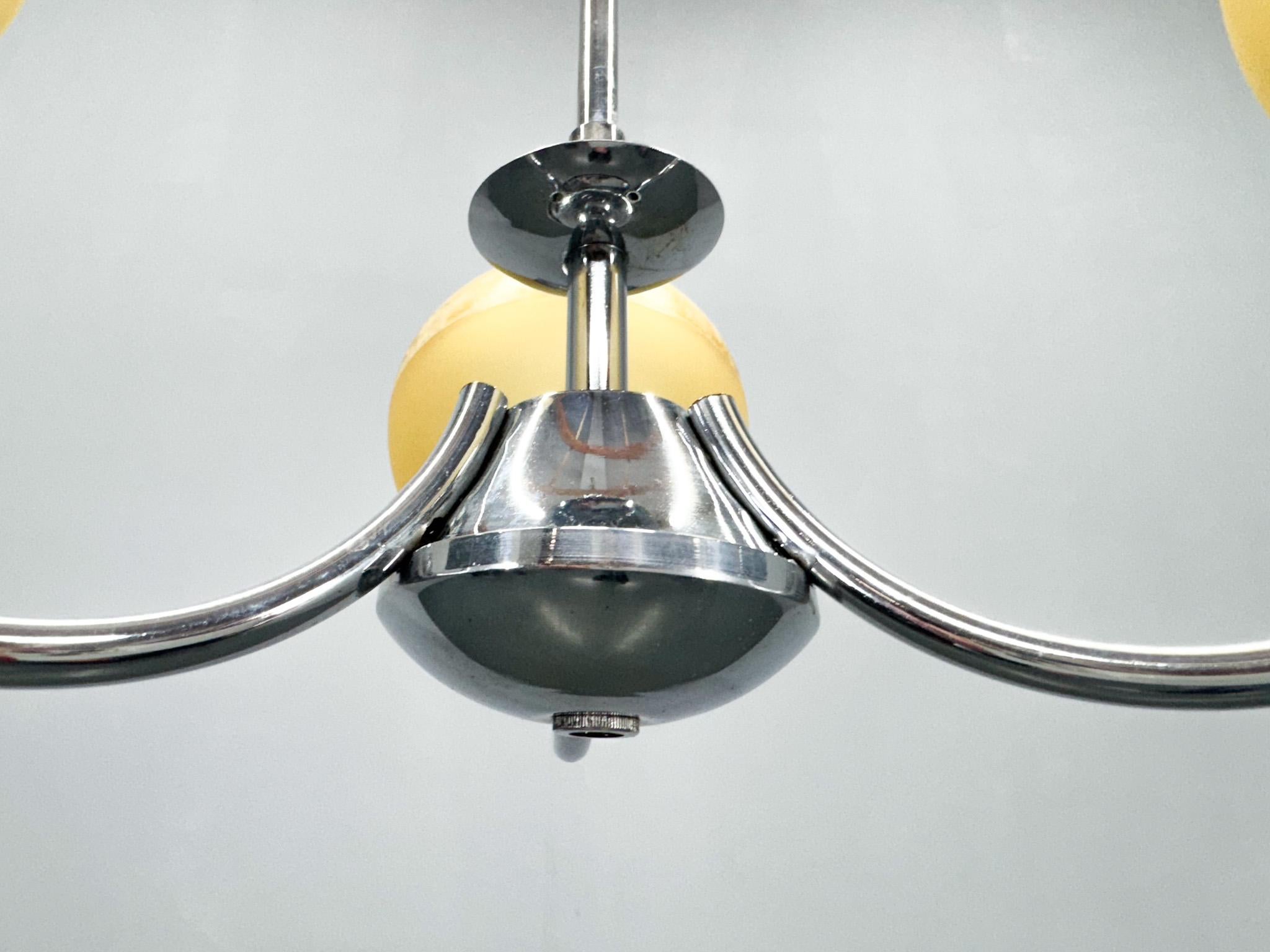 1950s Chrome & Frosted Glass Chandelier For Sale 4