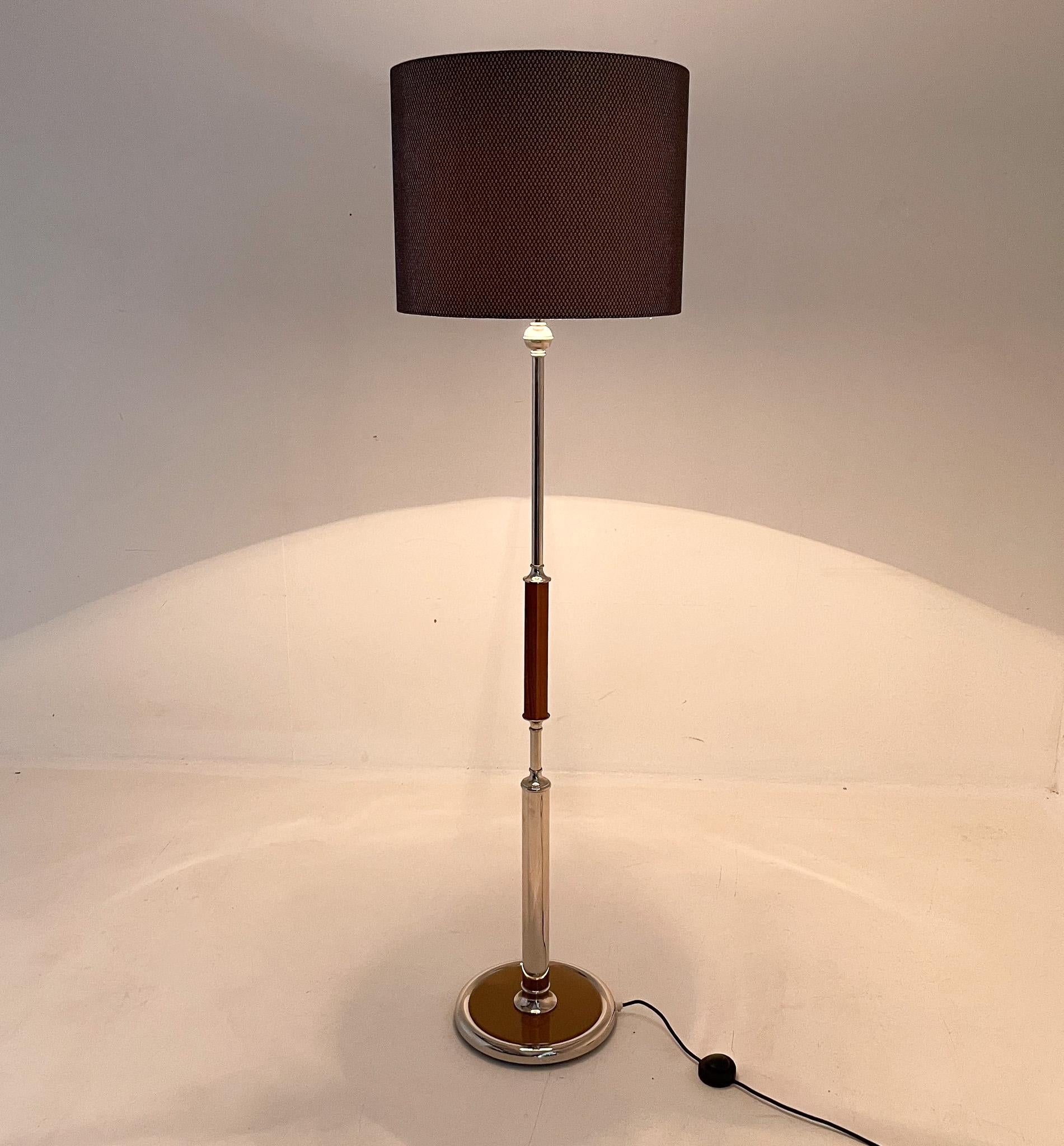 1950s Chrome & Wood Floor Lamp, Czechoslovakia, Restored For Sale 6
