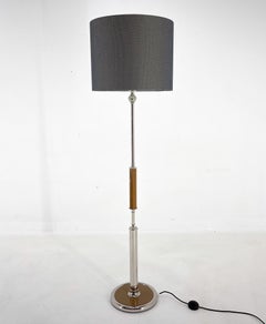 1950s Chrome & Wood Floor Lamp, Czechoslovakia, Restored