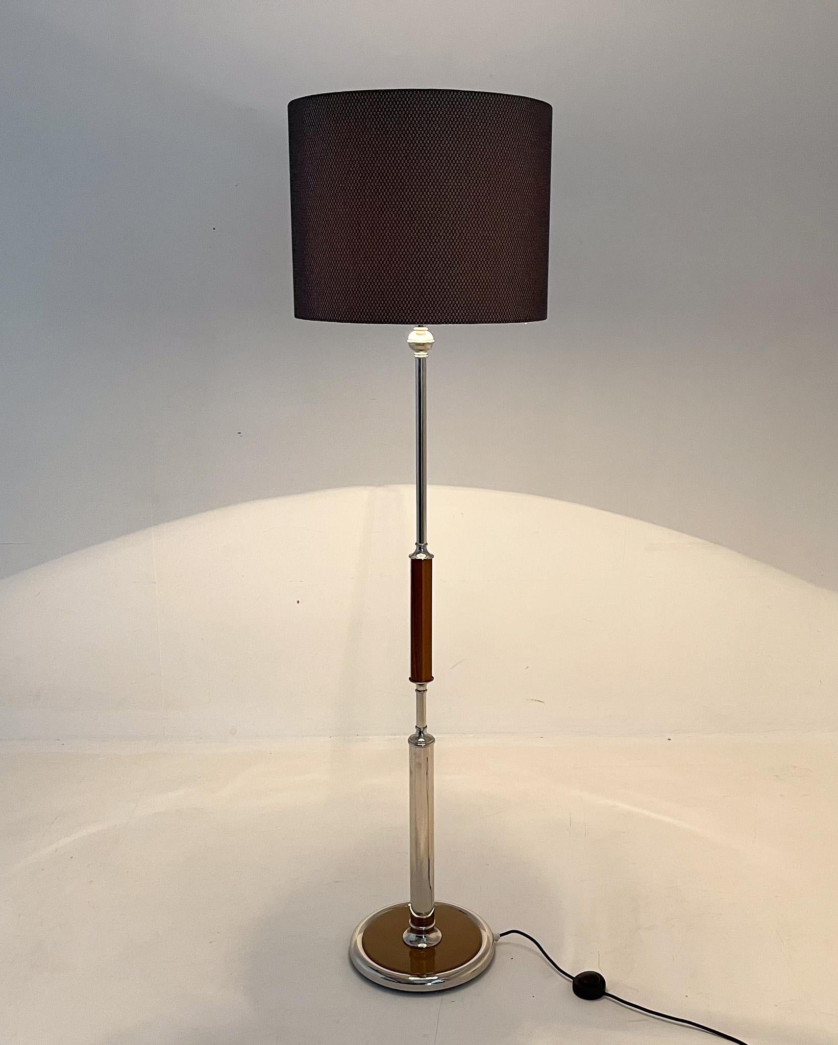 20th Century 1950s Chrome & Wood Floor Lamp, Czechoslovakia, Restored For Sale