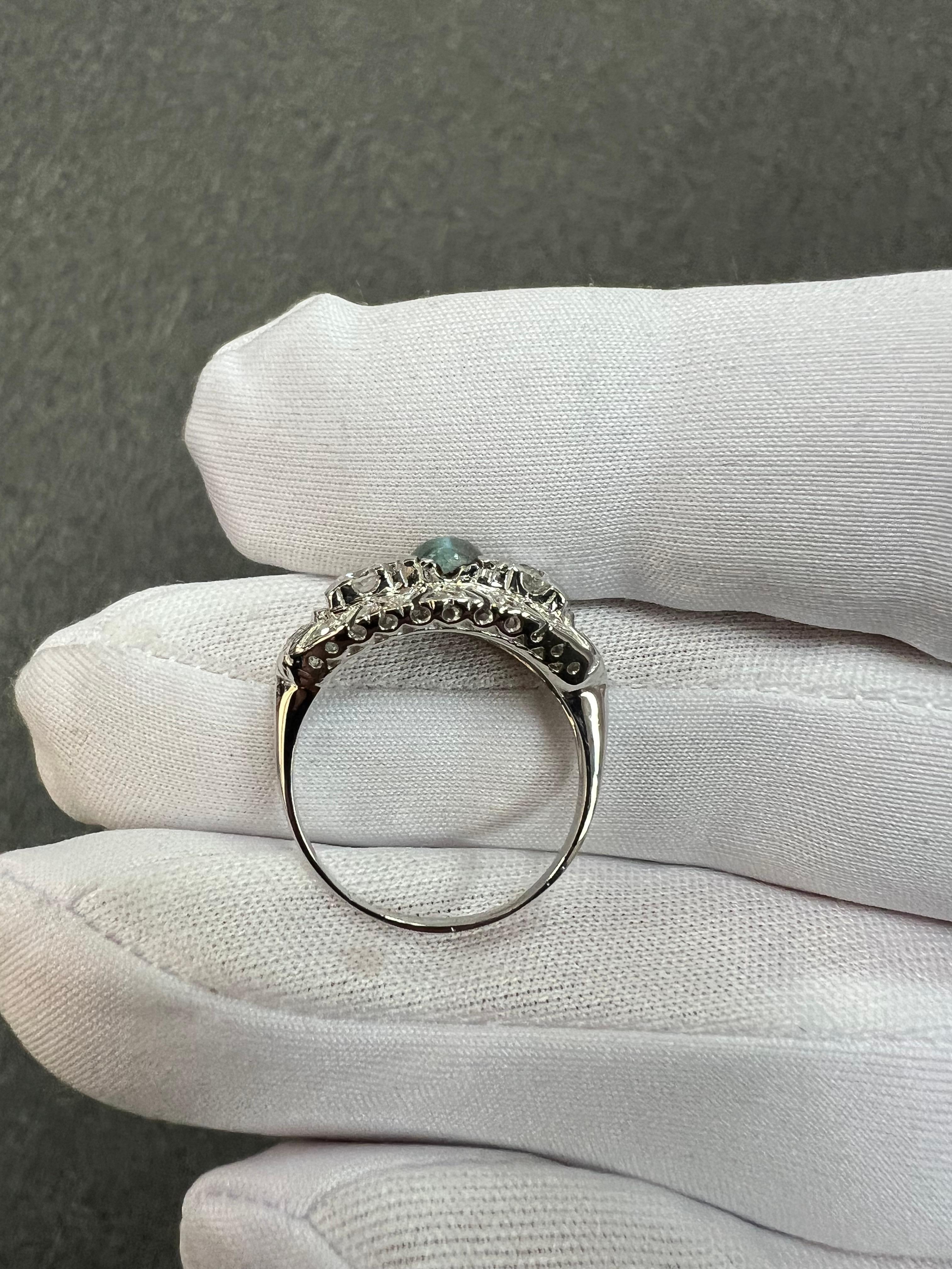 1950s Chrysoberyl Catseye Diamond Platinum Engagement Ring For Sale 8
