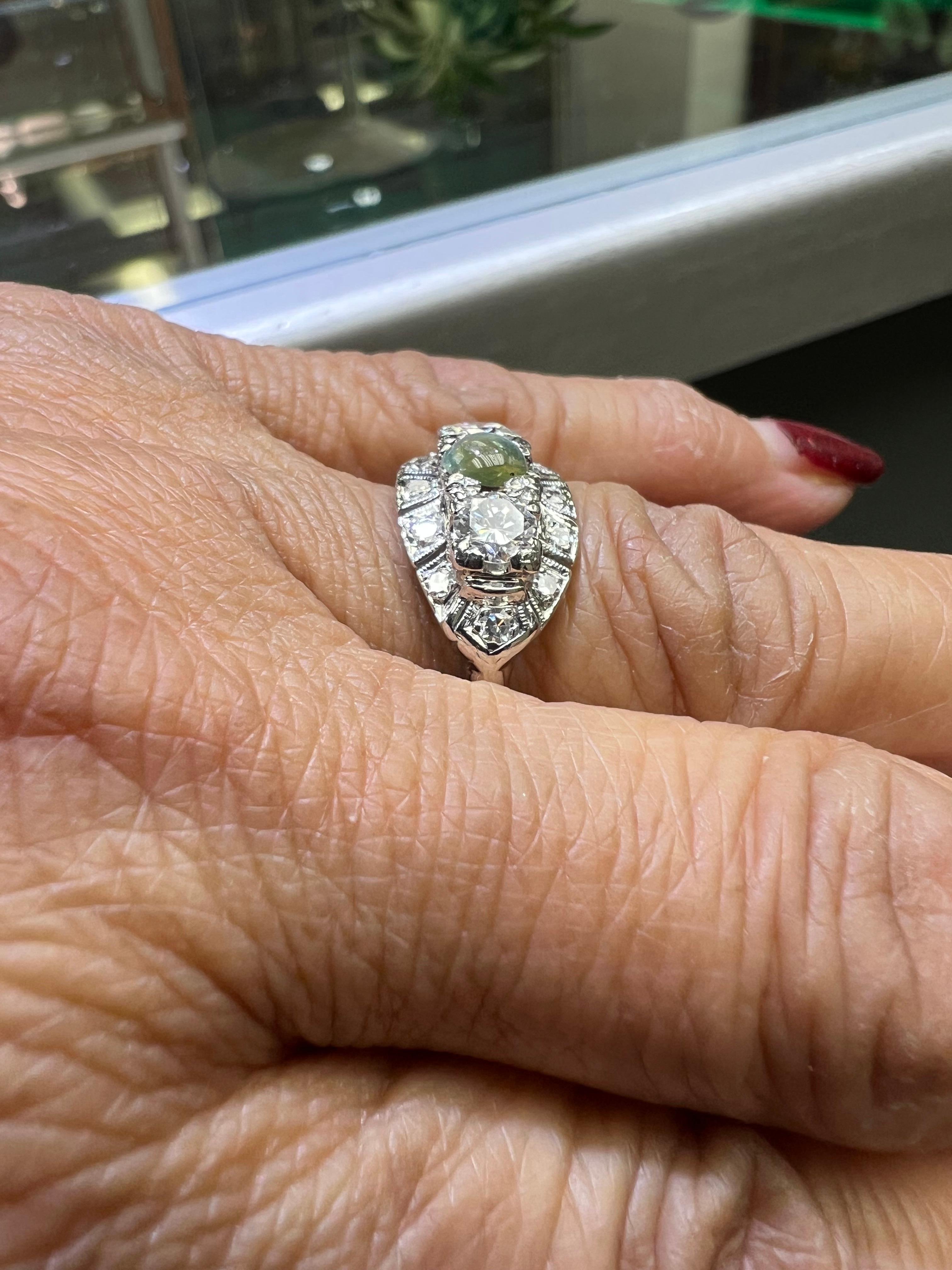 Modern 1950s Chrysoberyl Catseye Diamond Platinum Engagement Ring For Sale