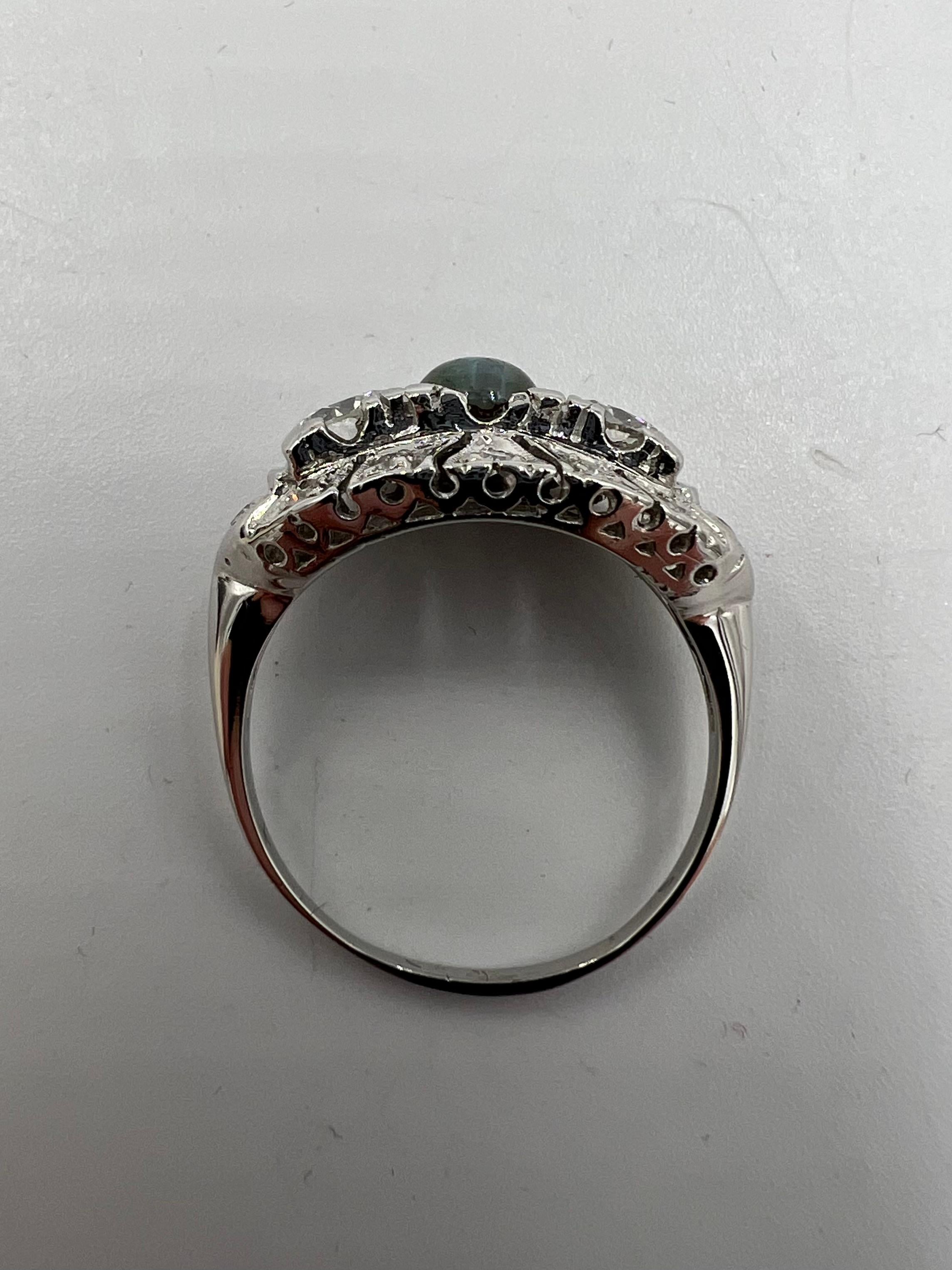 1950s Chrysoberyl Catseye Diamond Platinum Engagement Ring For Sale 2