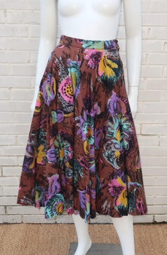 1950's Circle Swing Skirt With Novelty Glitter Floral Print