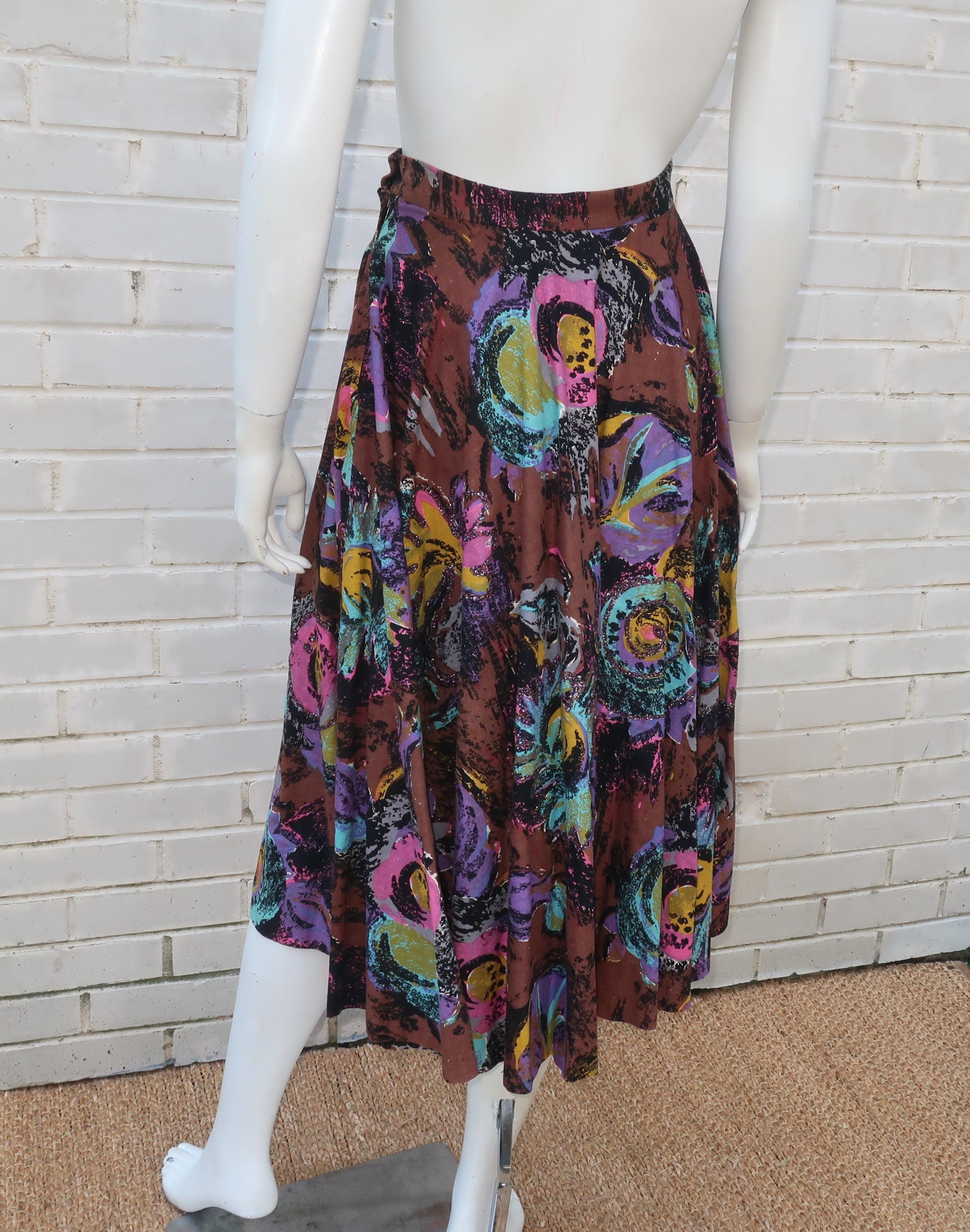 1950's Circle Swing Skirt With Novelty Glitter Floral Print 3